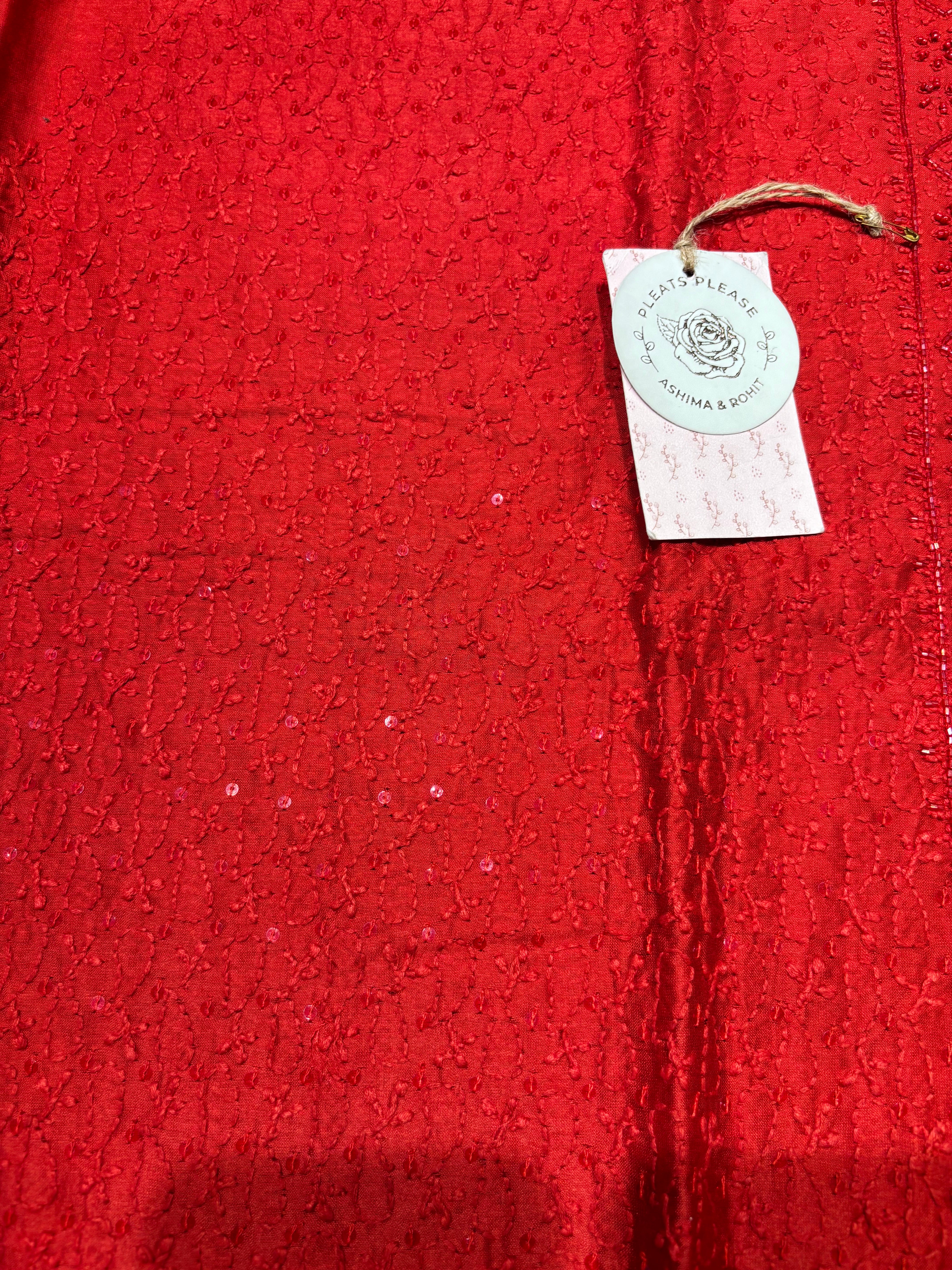 Red Chanderi Silk Chikankari Men’s Kurta Fabric