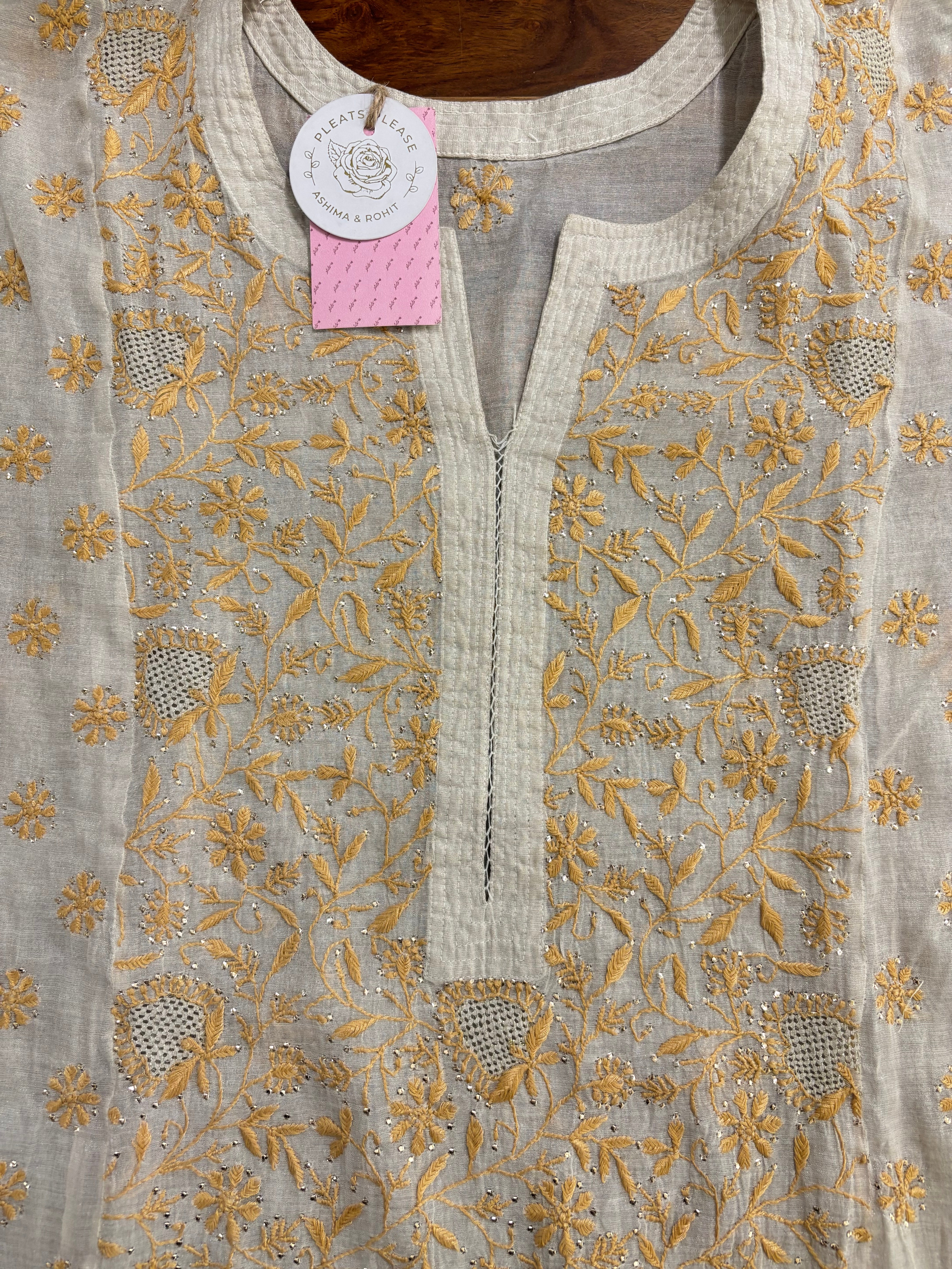 Dyeable Silver Tissue Chikankari Mukaish Kurta & Dupatta