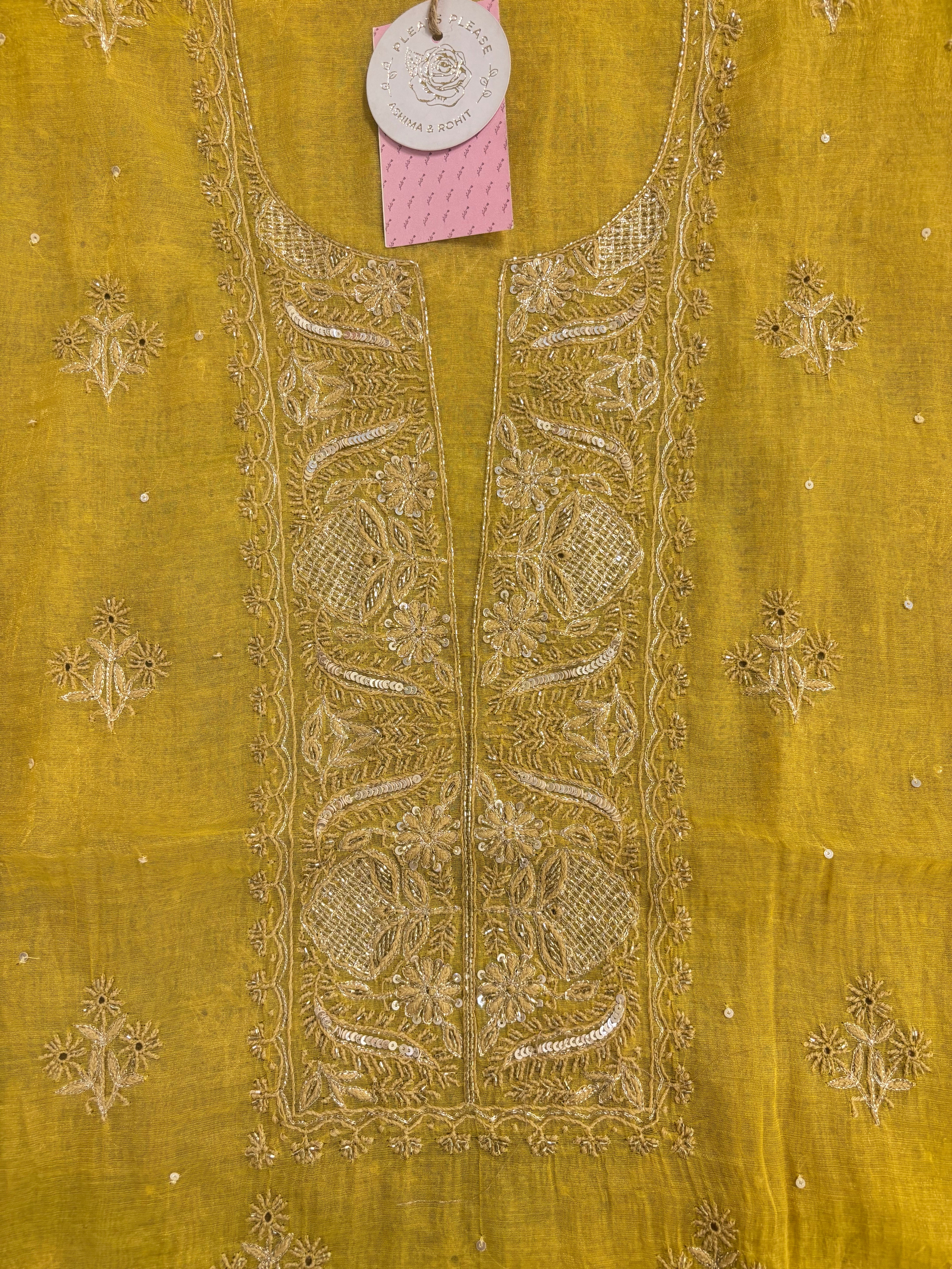 Yellow Pure & Premium Tissue Chikankari Kurta & Dupatta
