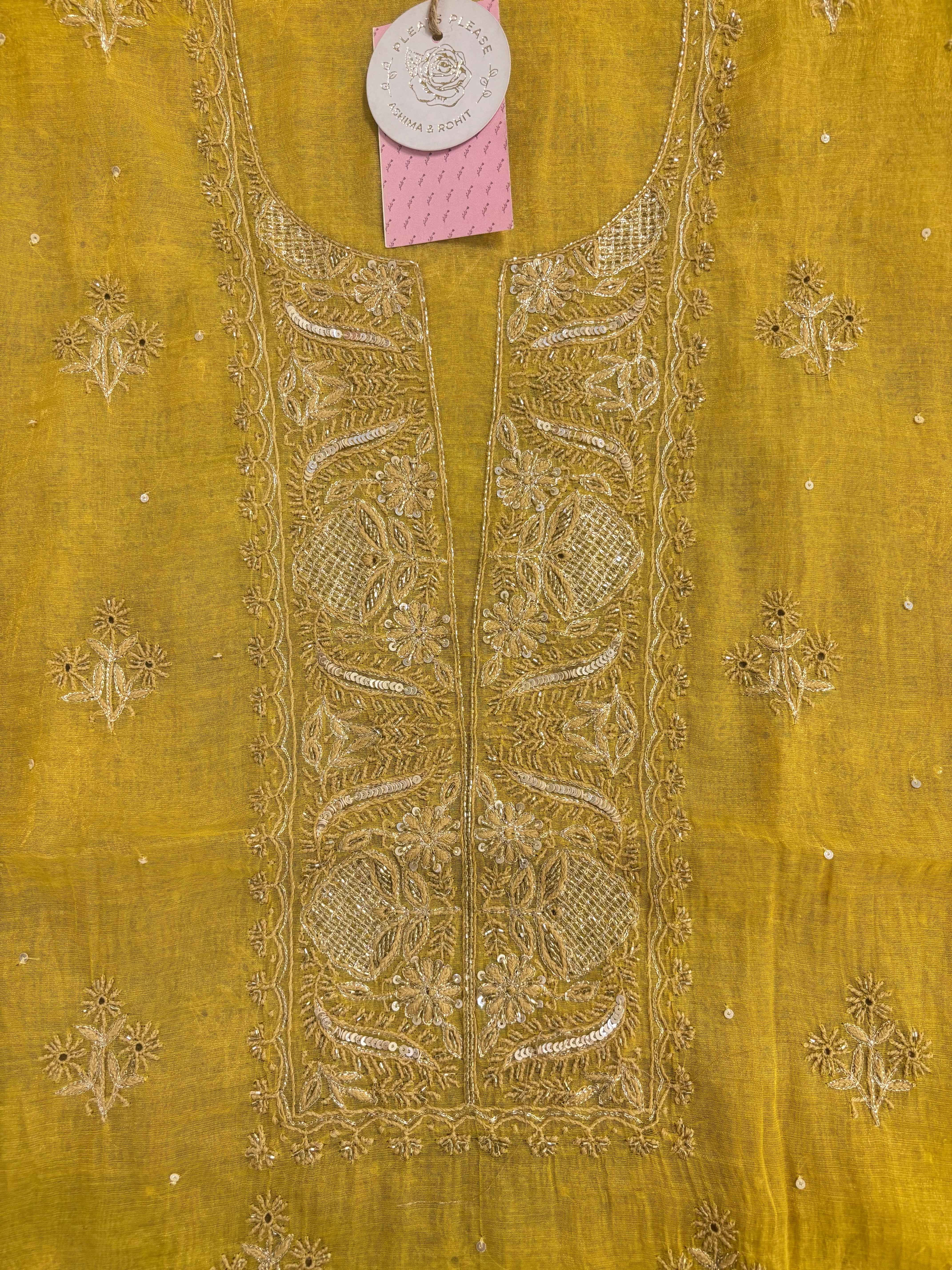 Yellow Pure & Premium Tissue Chikankari Kurta & Dupatta