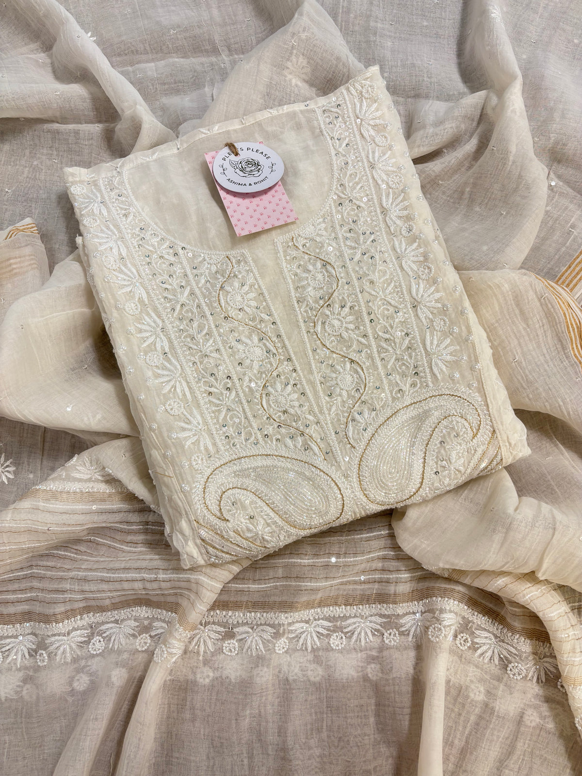 Dyeable Chanderi Mul Chikankari Kurta & Dupatta