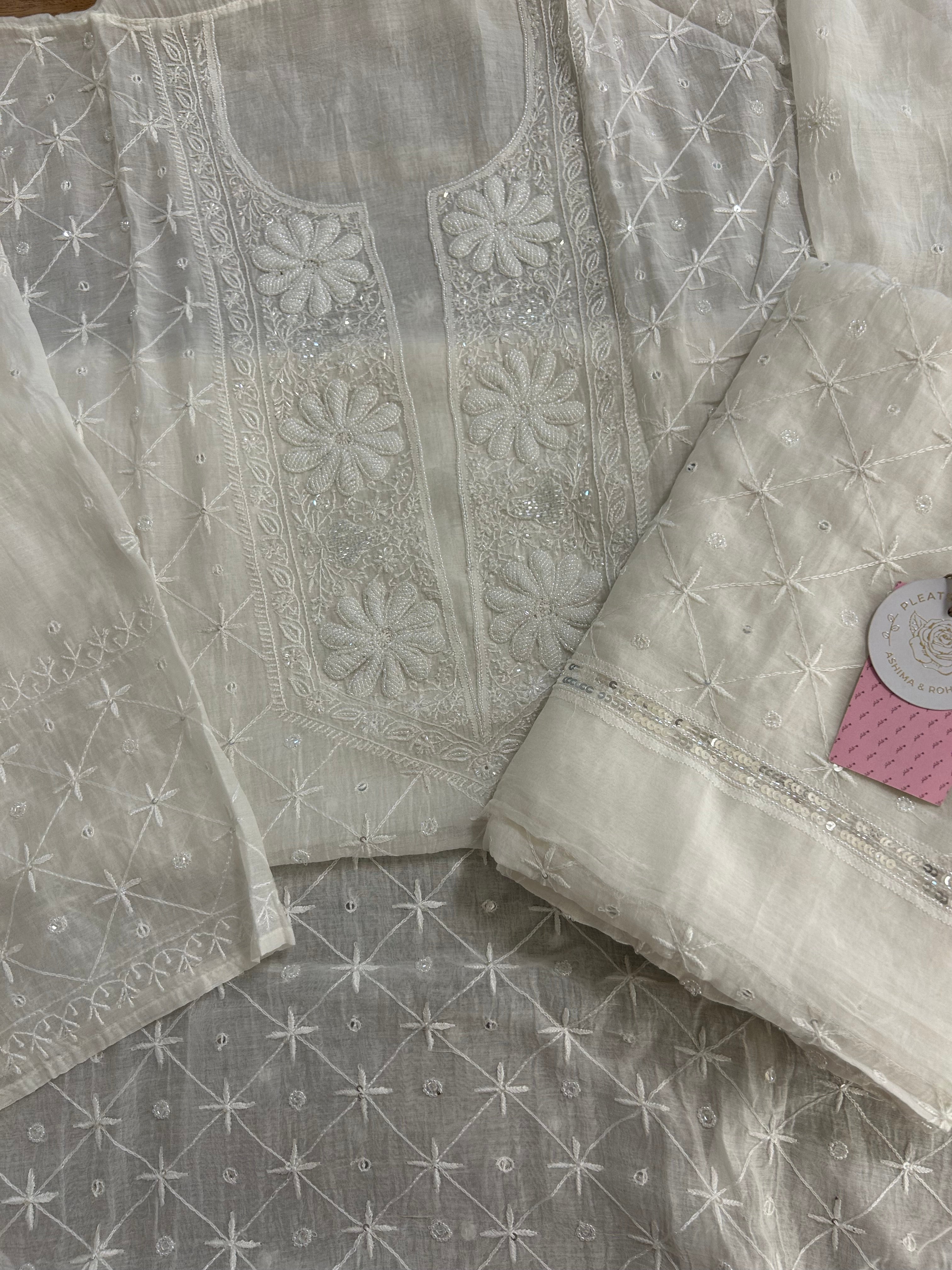 Dyeable Chanderi Mul Chikankari Kurta & Dupatta
