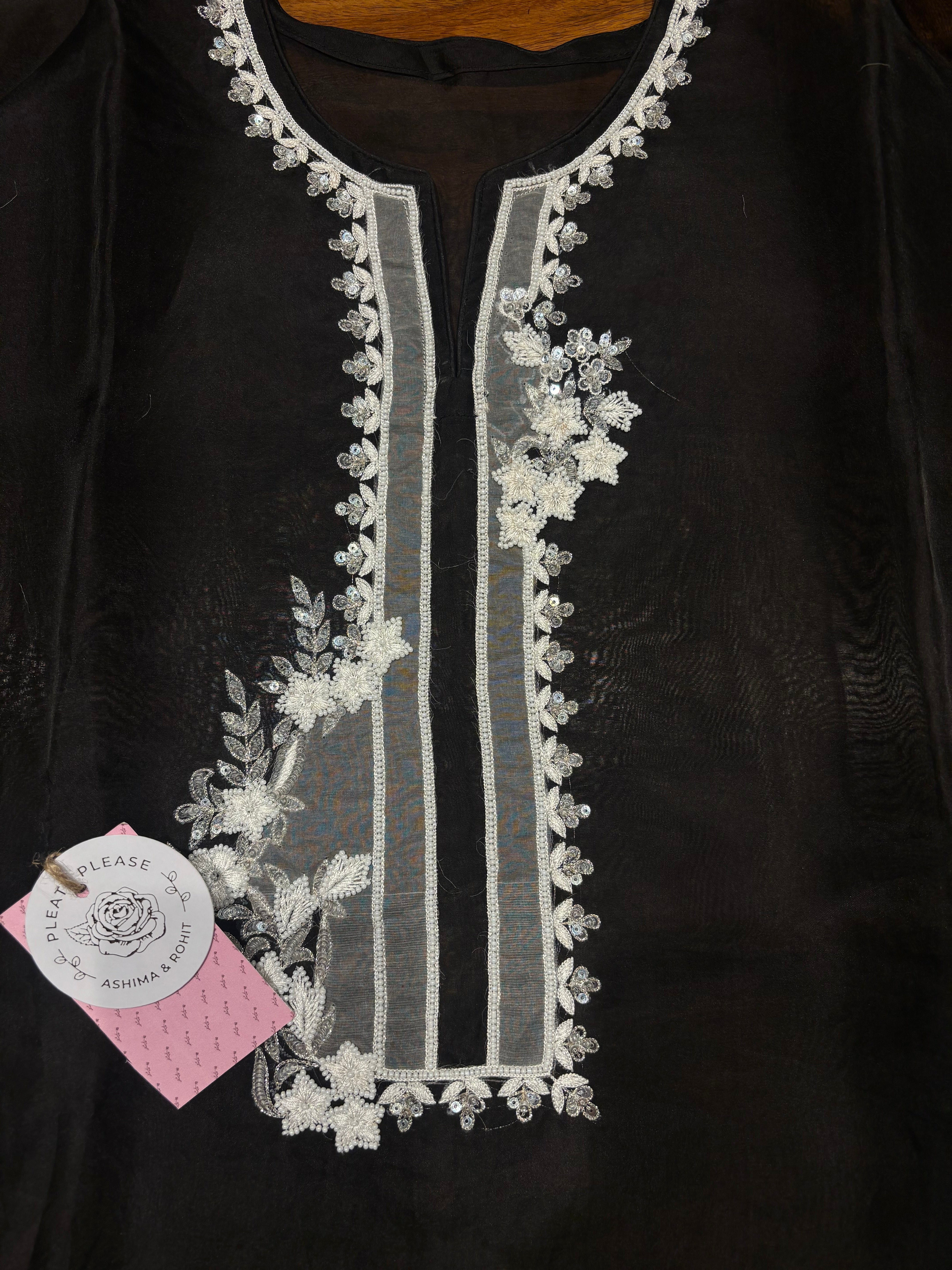 Black & White Pure and Premium Organza Silk Chikankari Kurta and Dupatta Set