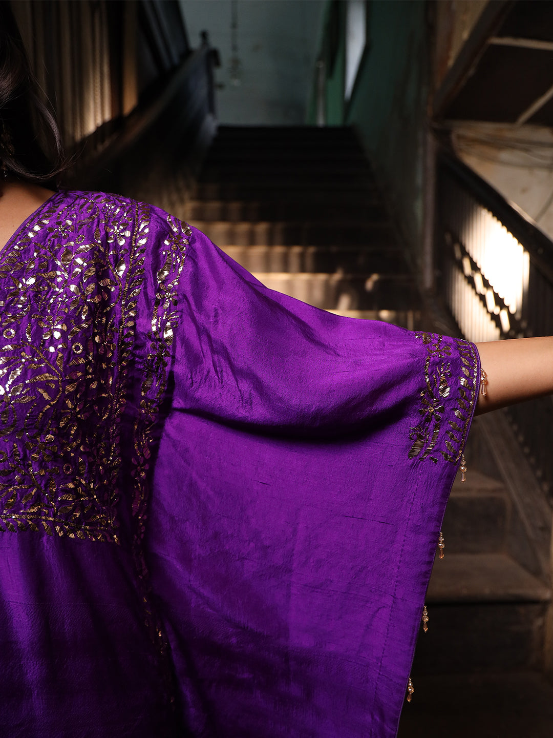 Purple Pure & Premium Silk Mukaish Kaftan Dress