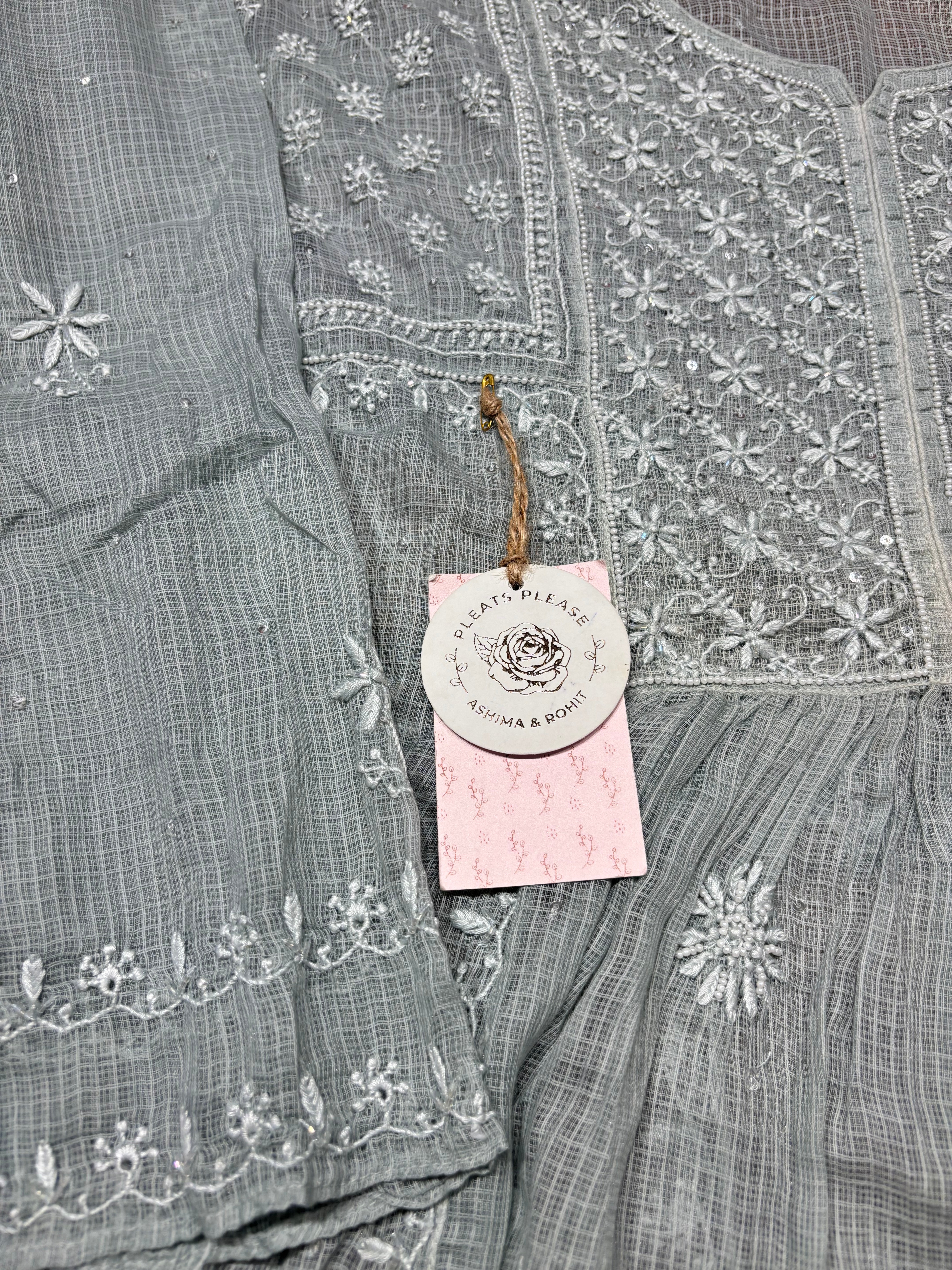 Gray Kota Doria Chikankari Tunic