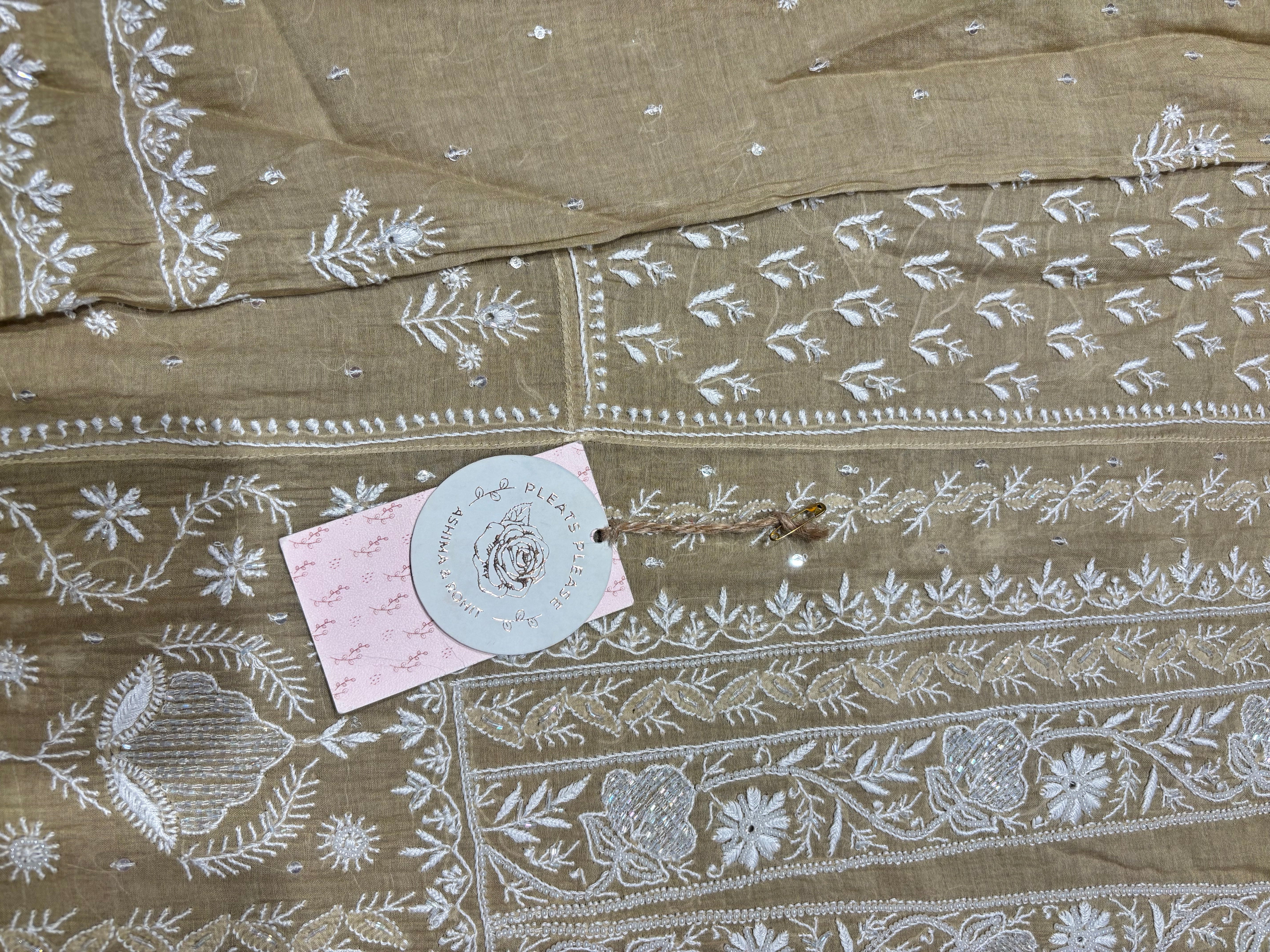 Sand drift Chanderi Mul Chikankari Anarkali and Dupatta set