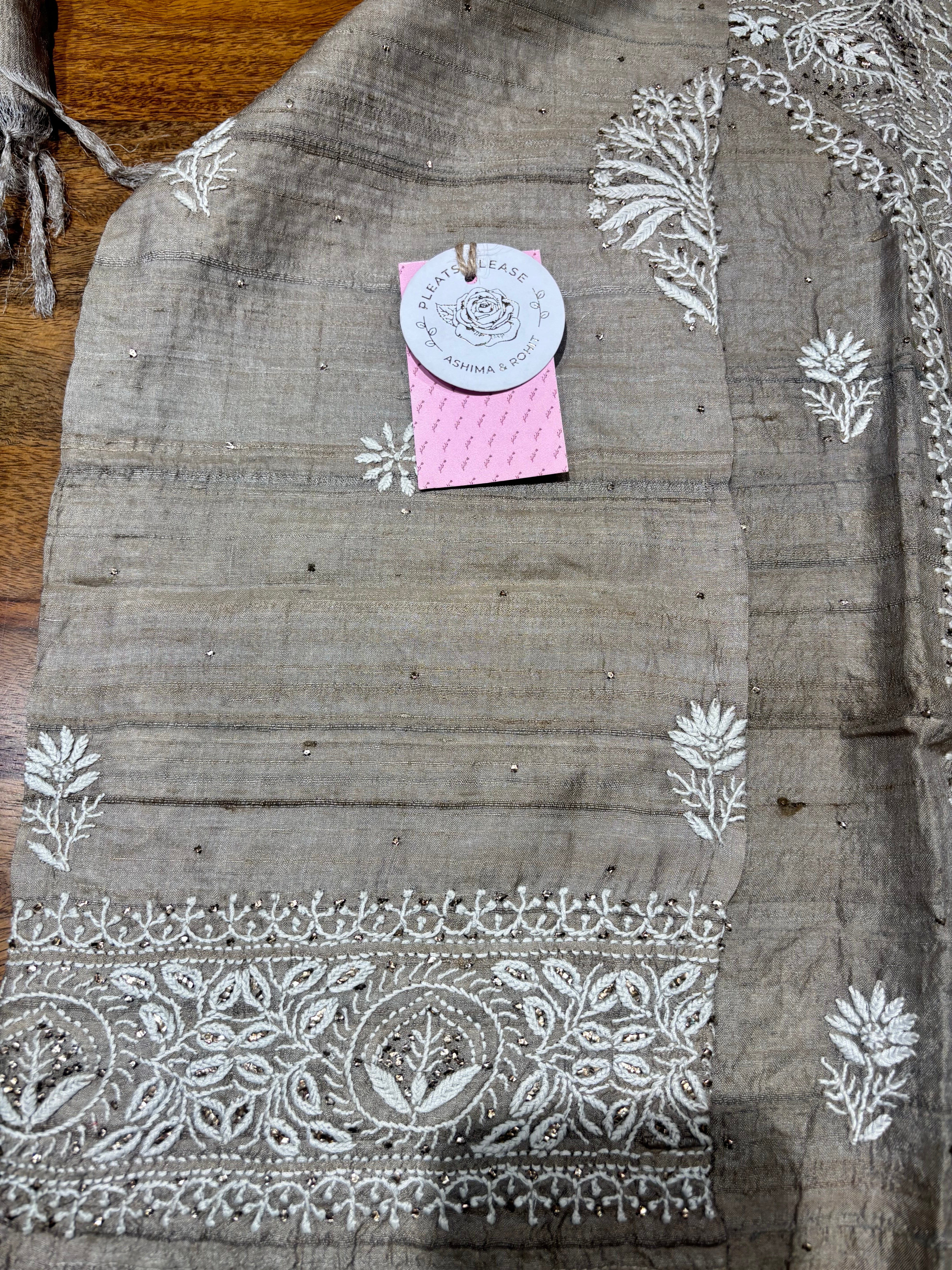 Charcoal Gray Pure & Premium Tussar Silk Chikankari & Mukaish Kurta & Dupatta Set