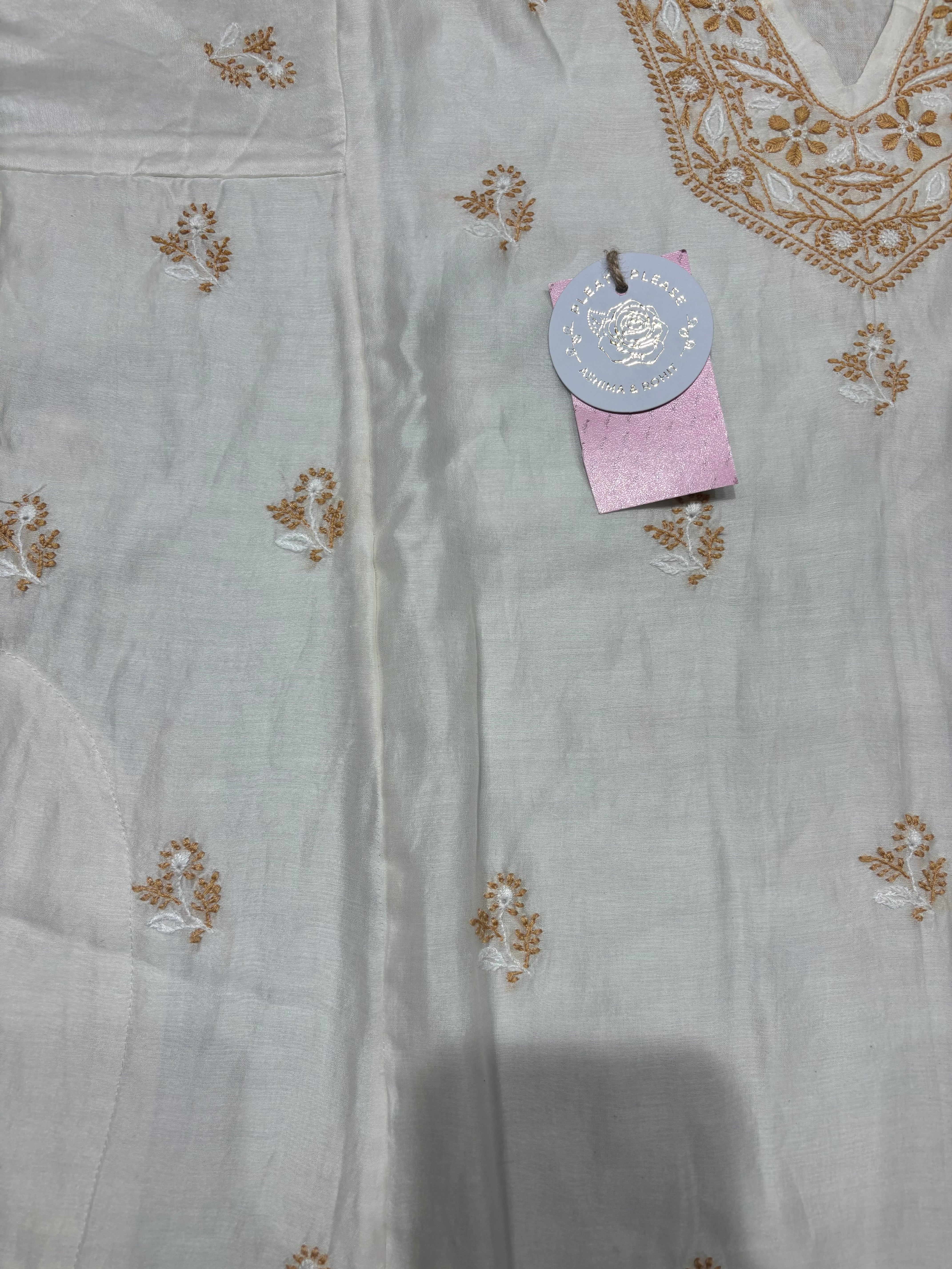Dyeable Chanderi Silk Chikankari Choga Kurta