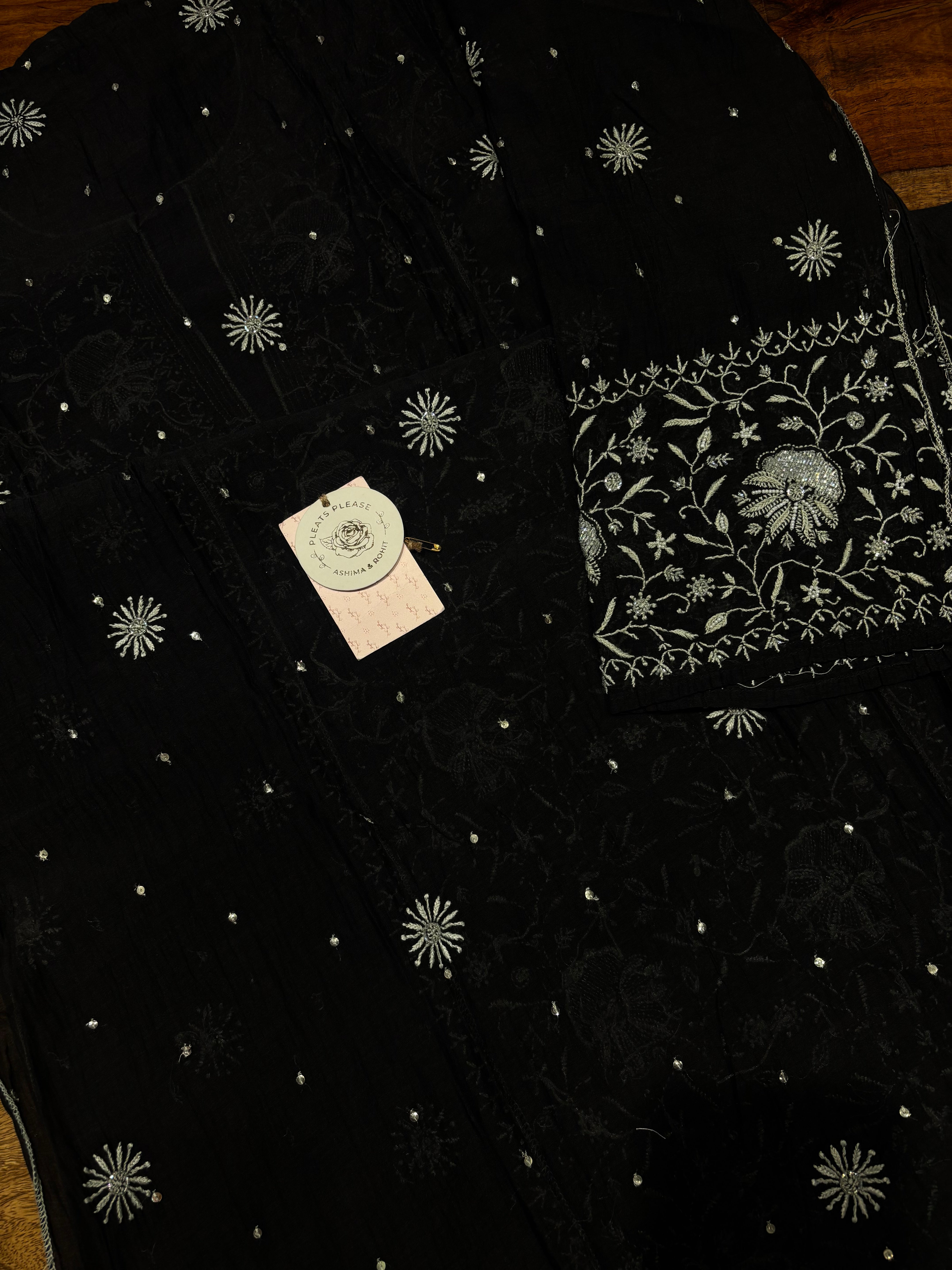 Black Chanderi Mul Chikankari Kurta & Dupatta Set