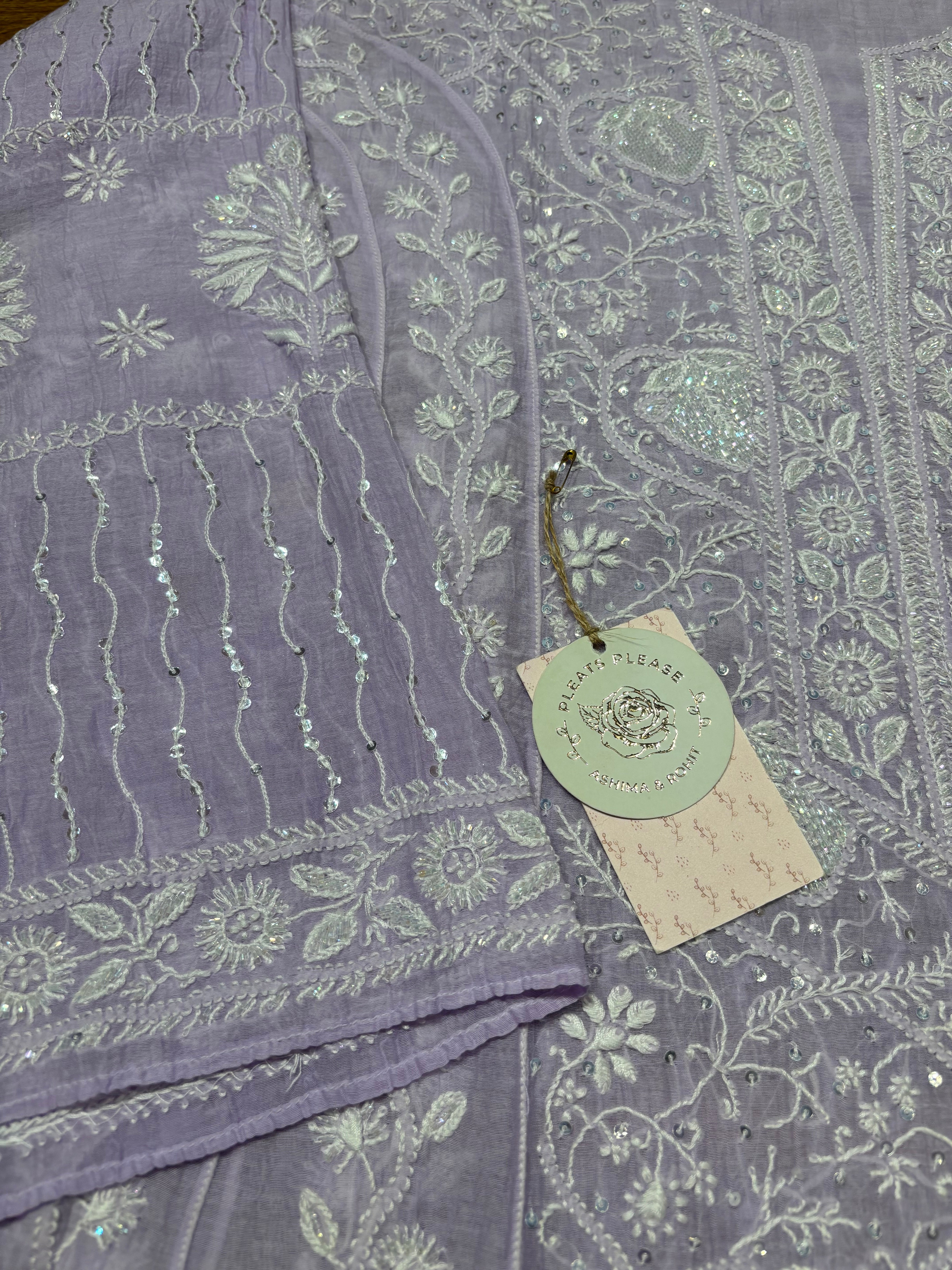 Purple Chanderi Mul Anarkali and Dupatta set