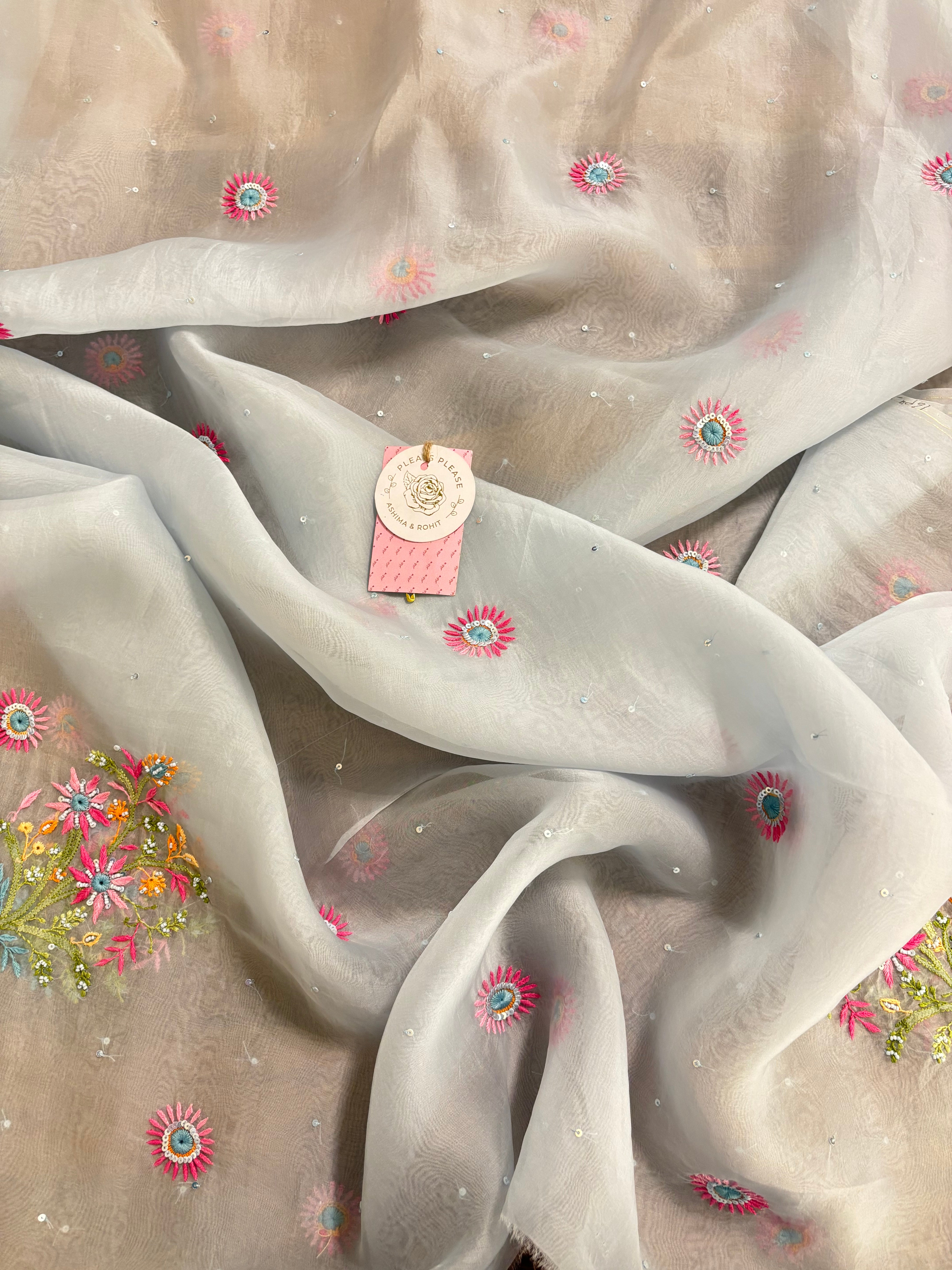 Pastel Blue Pure Organza Chikankari Kurta & Dupatta