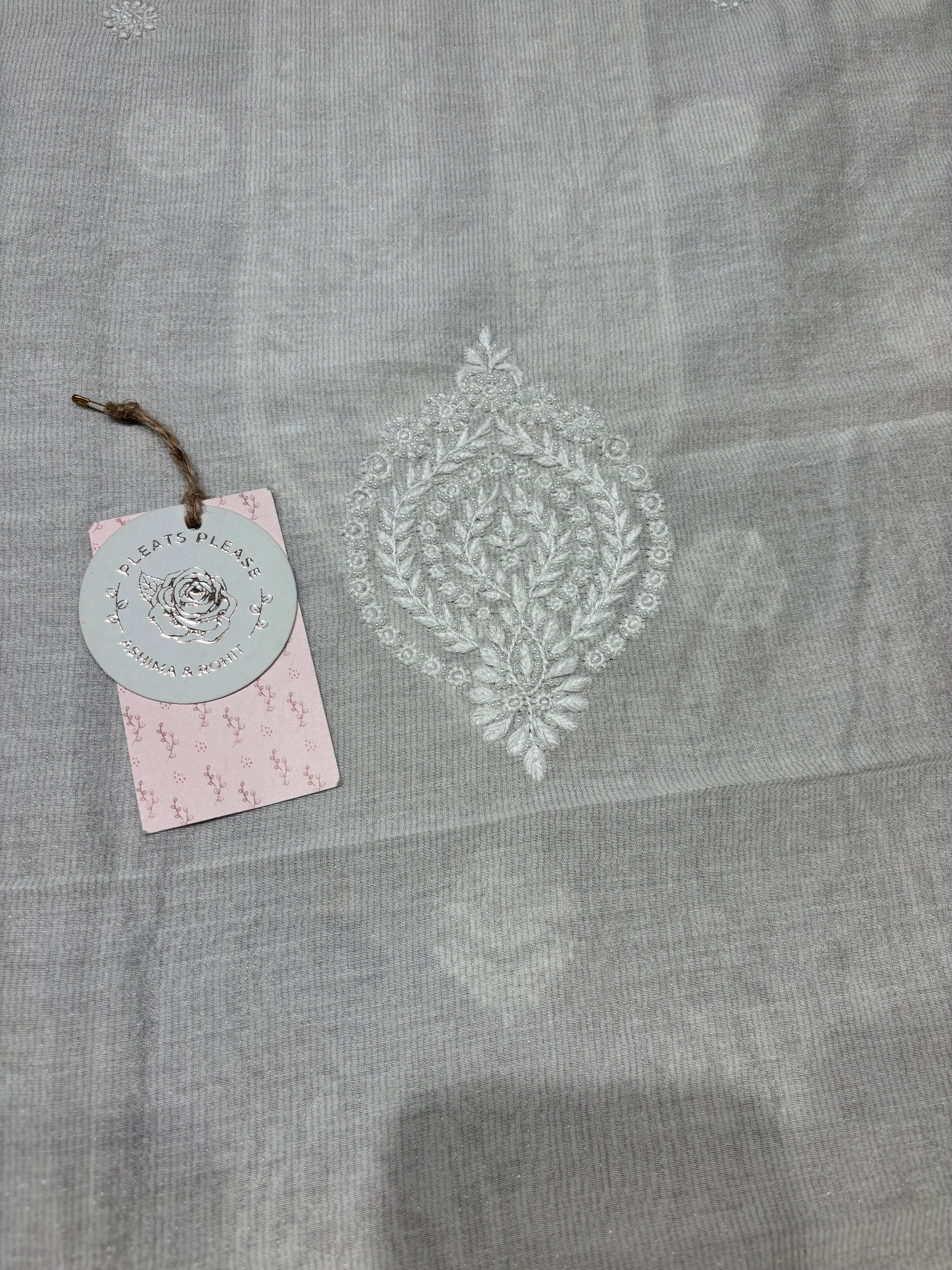 Dyeable Silver Pure And Premium Tissue Chikankari Men’s Kurta Fabric