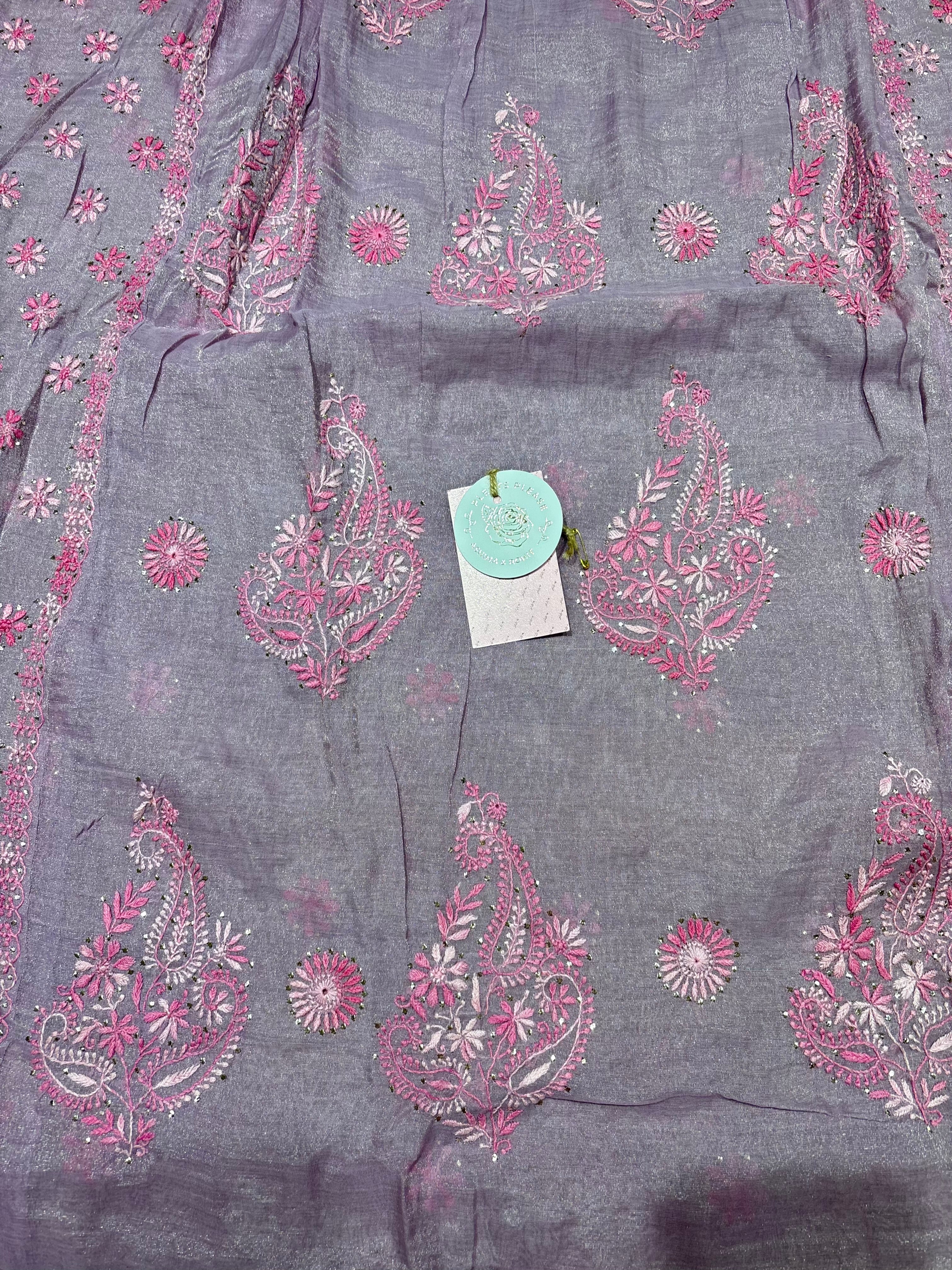 Lilac Pure & Premium Tissue Chikankari Tunic Kurta & Dupatta Set
