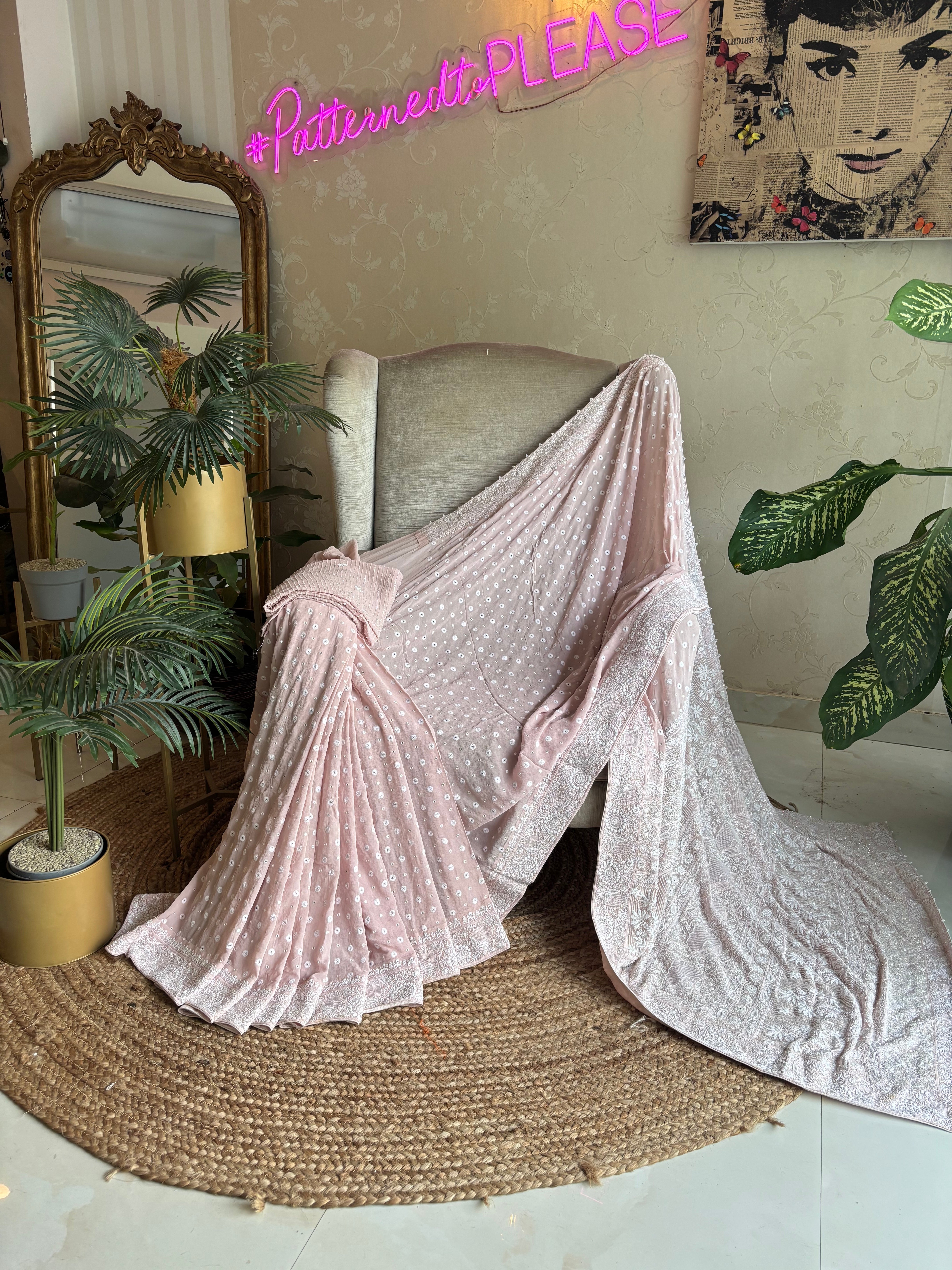 Dusty Pink Pure And Premium Georgette Saree And Blouse