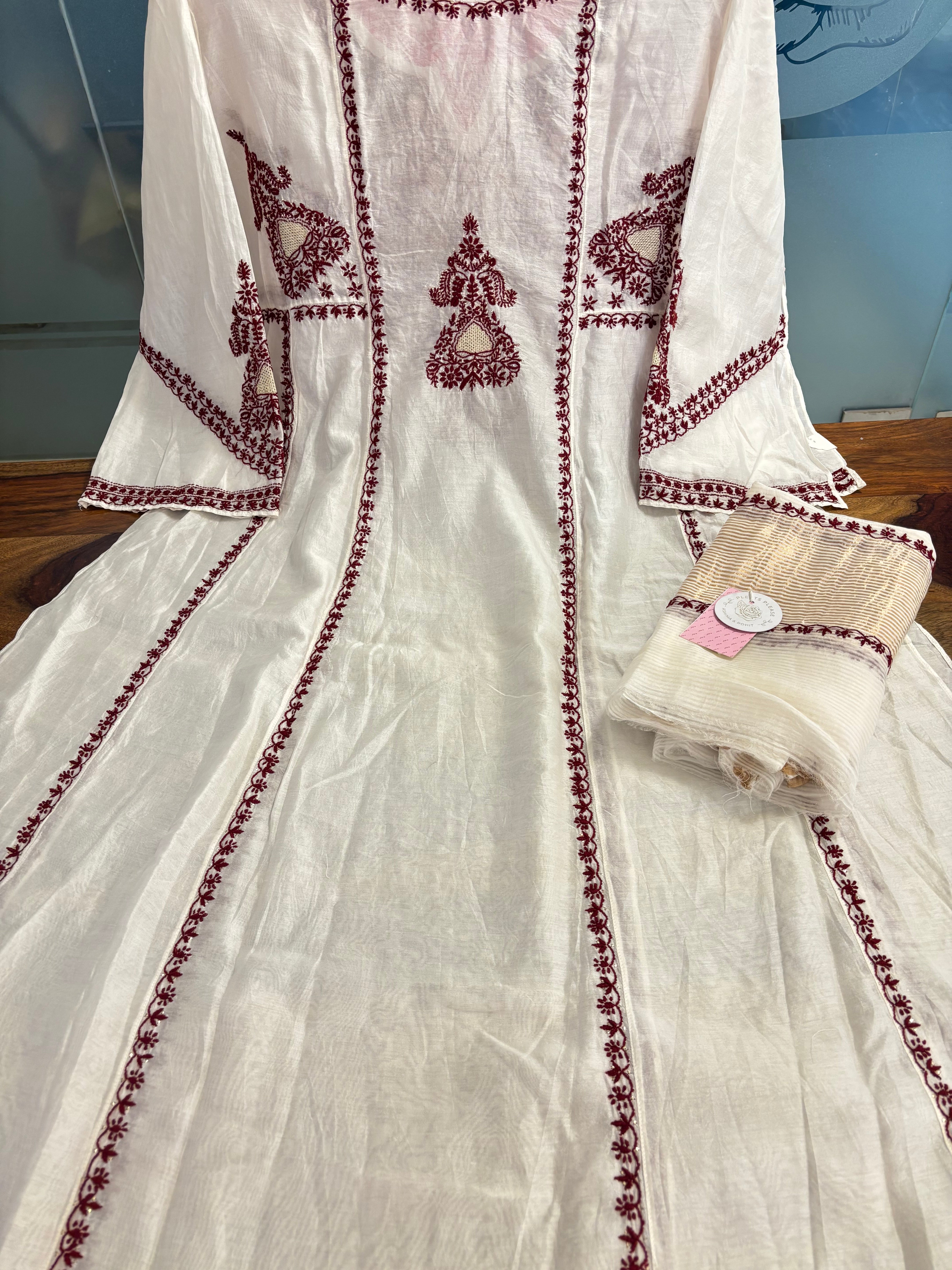 Dyeable Chanderi Chikankari Anarkali & Dupatta Set