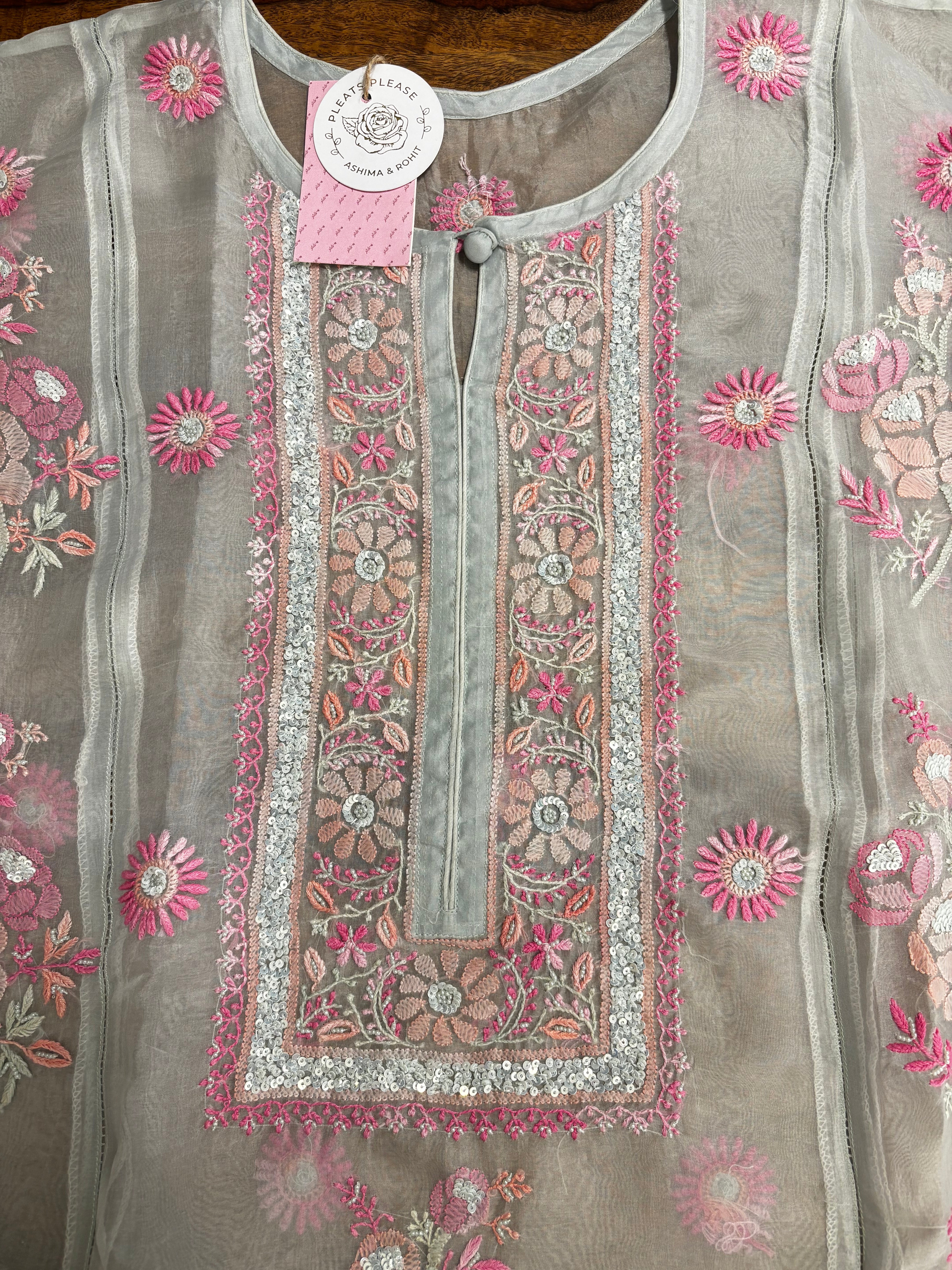 Mint Green Pure Organza Chikankari Kurta & Dupatta