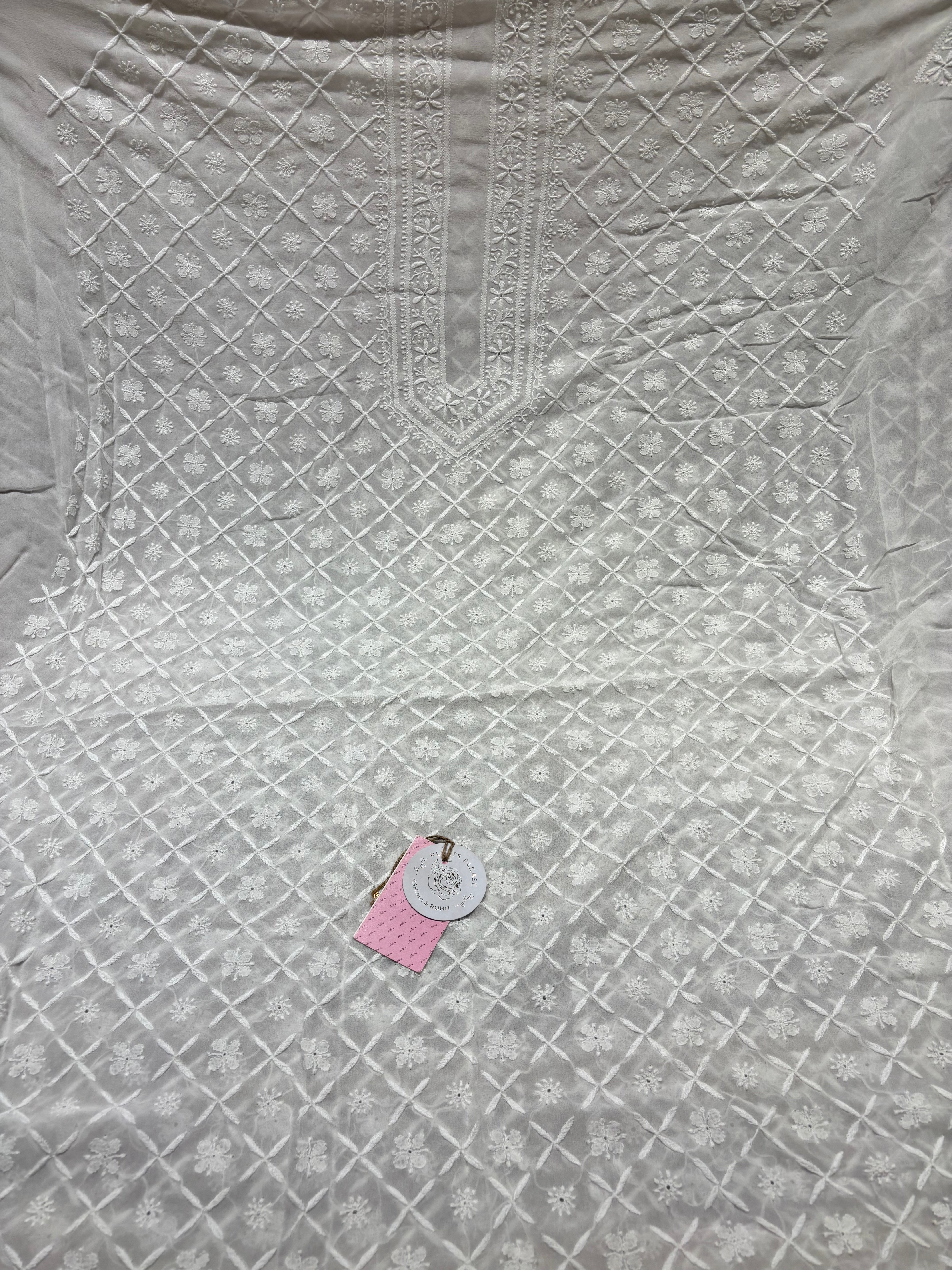 Dyeable Pure and Premium Georgette Chikankari Men’s Kurta Fabric