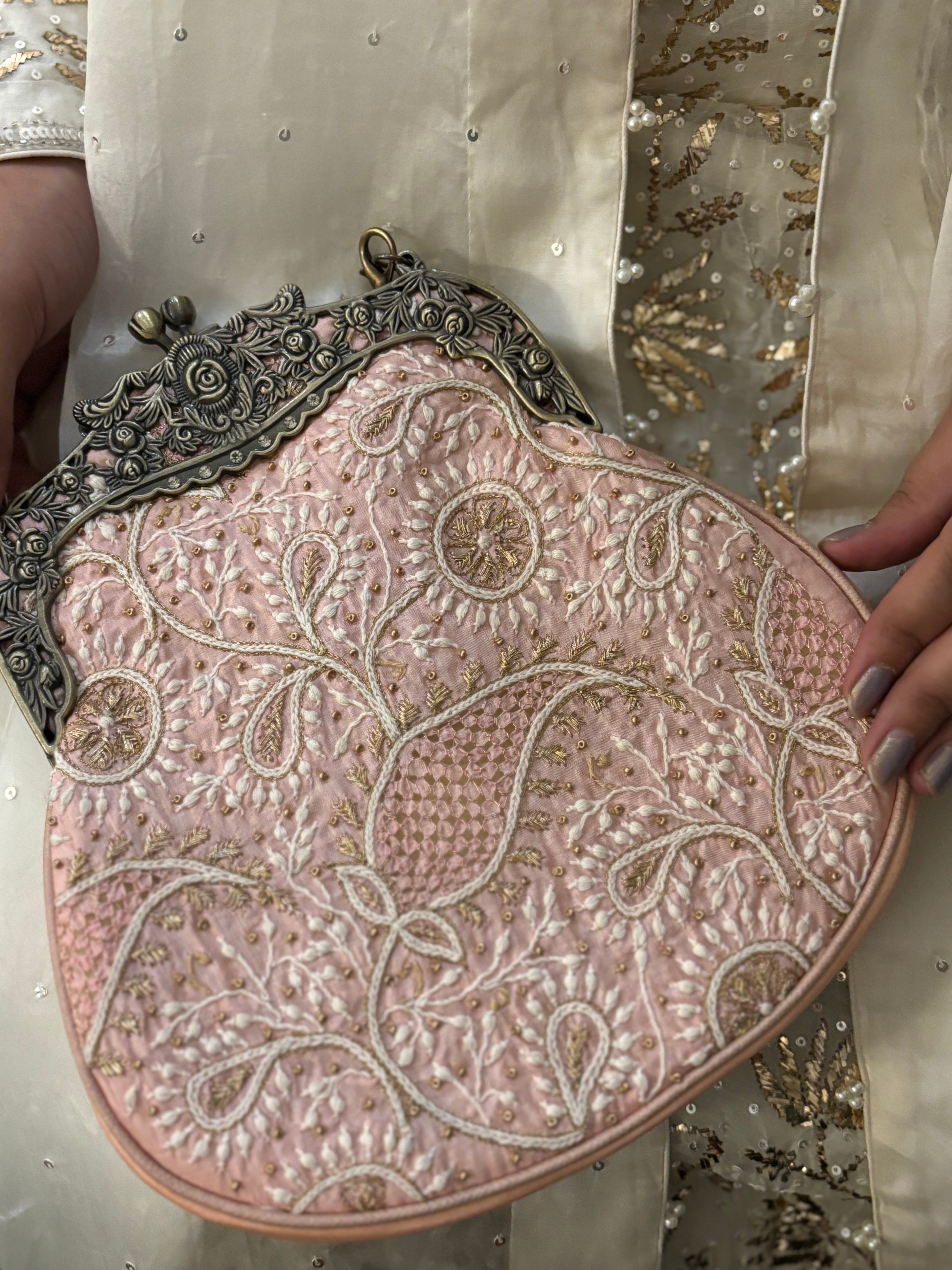 Pink Chikankari Clutch