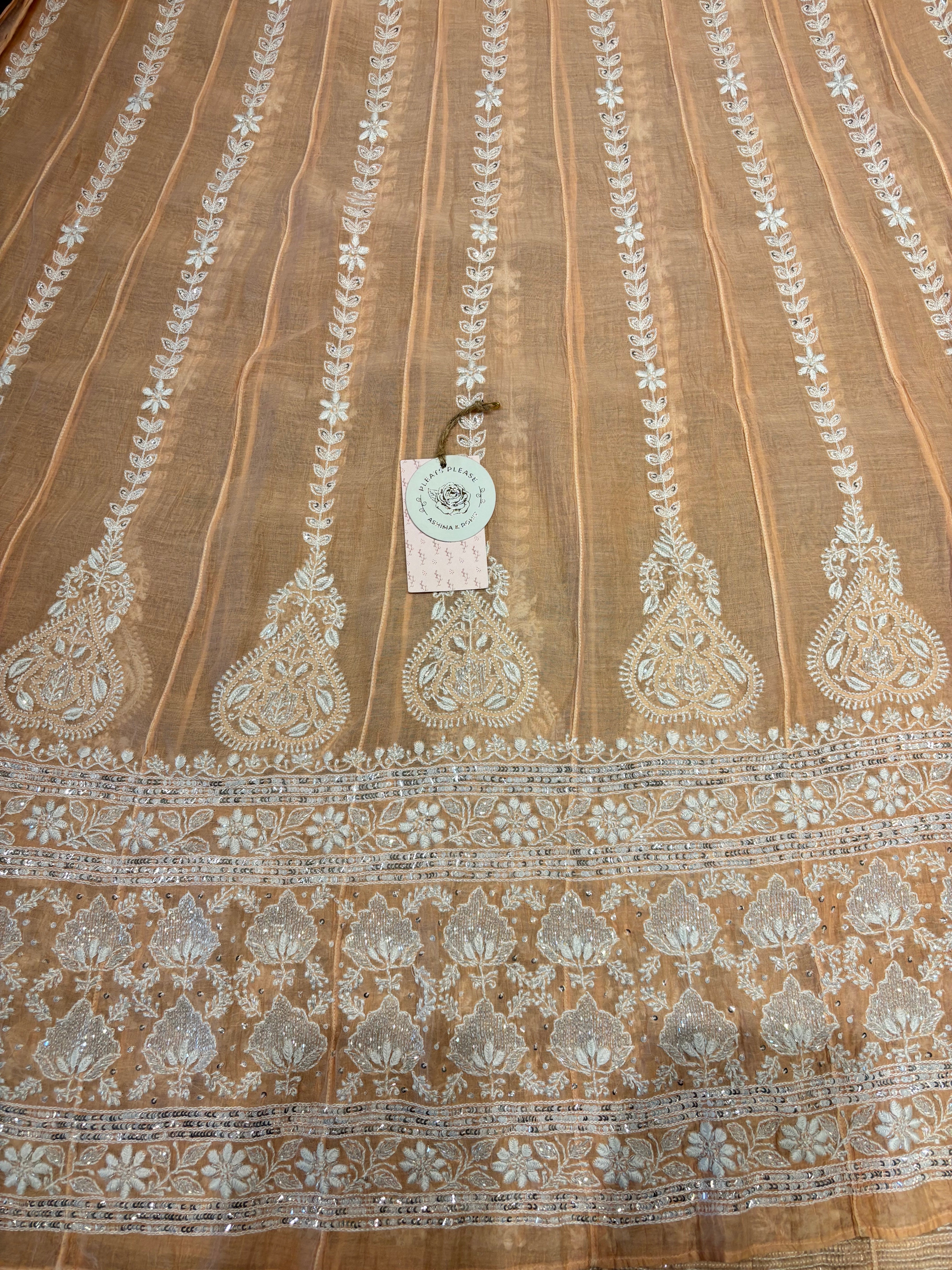 Peach Chanderi mul Chikankati Anarkali &Dupatta Set