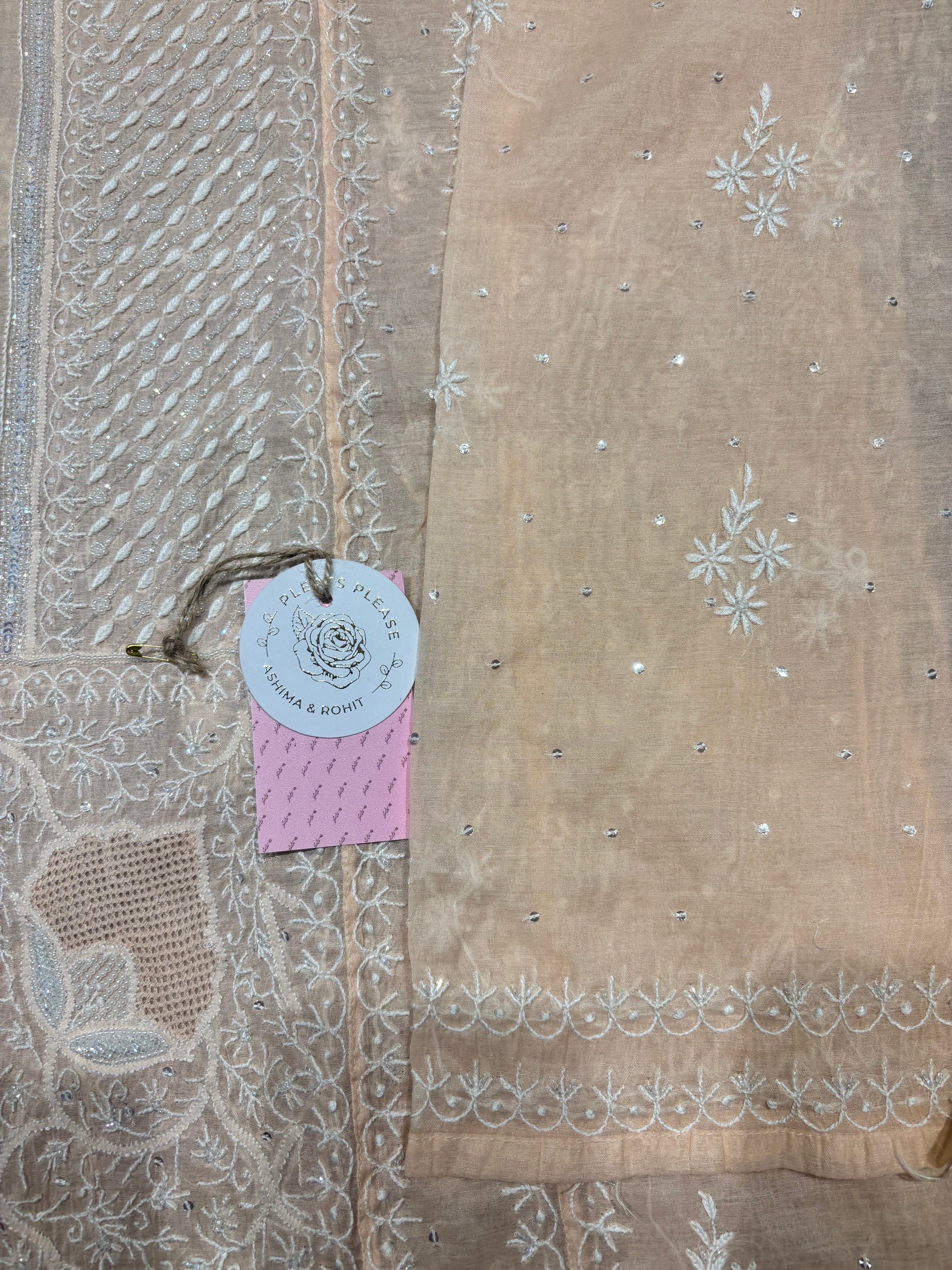 Soft Peach Chanderi Mul Chikankari Kurta and Dupatta Set