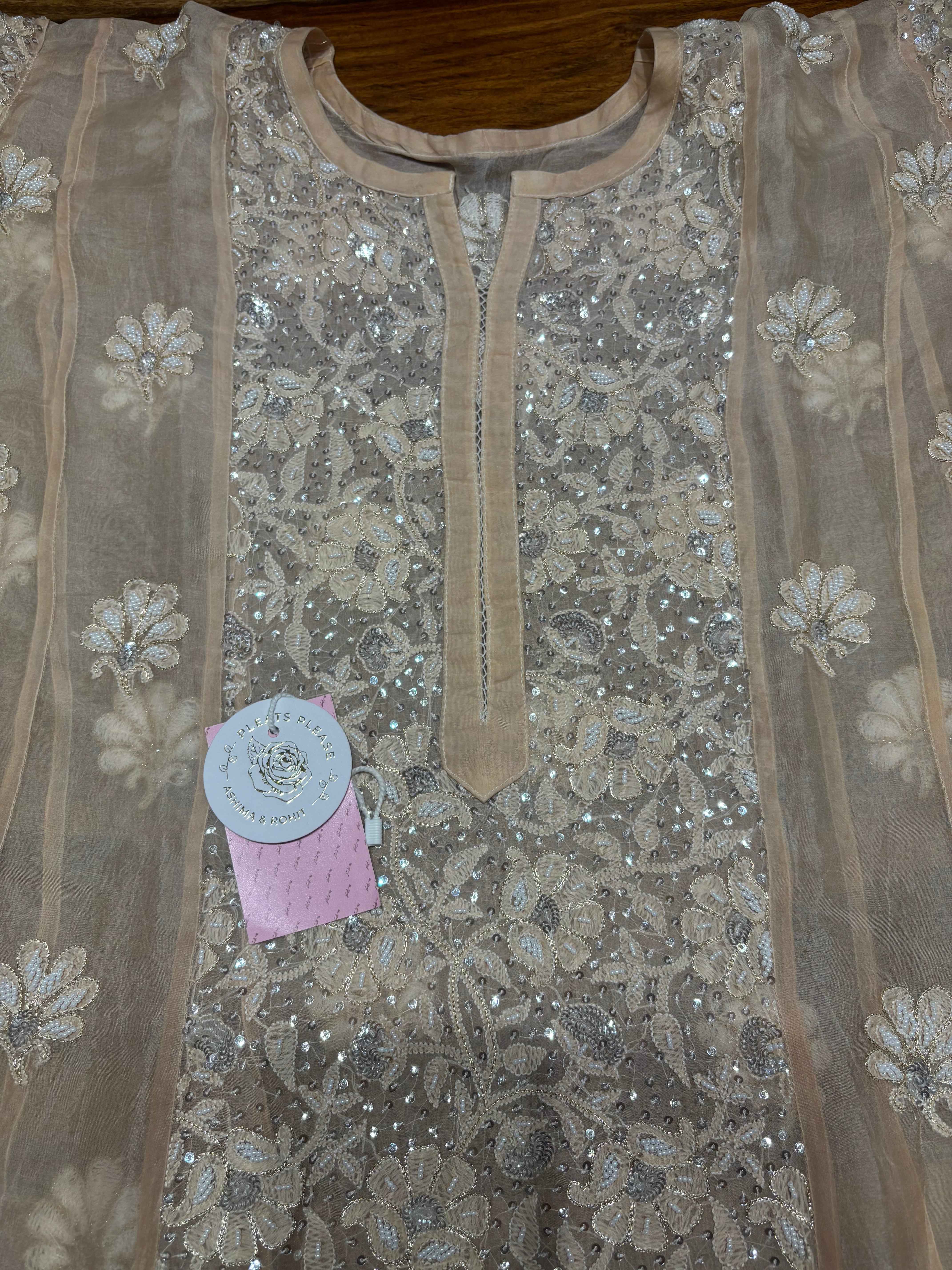 Brown Ombre Pure & Premium Organza Silk Chikankari Anarkali & Dupatta - Pleats PleaseChikankari