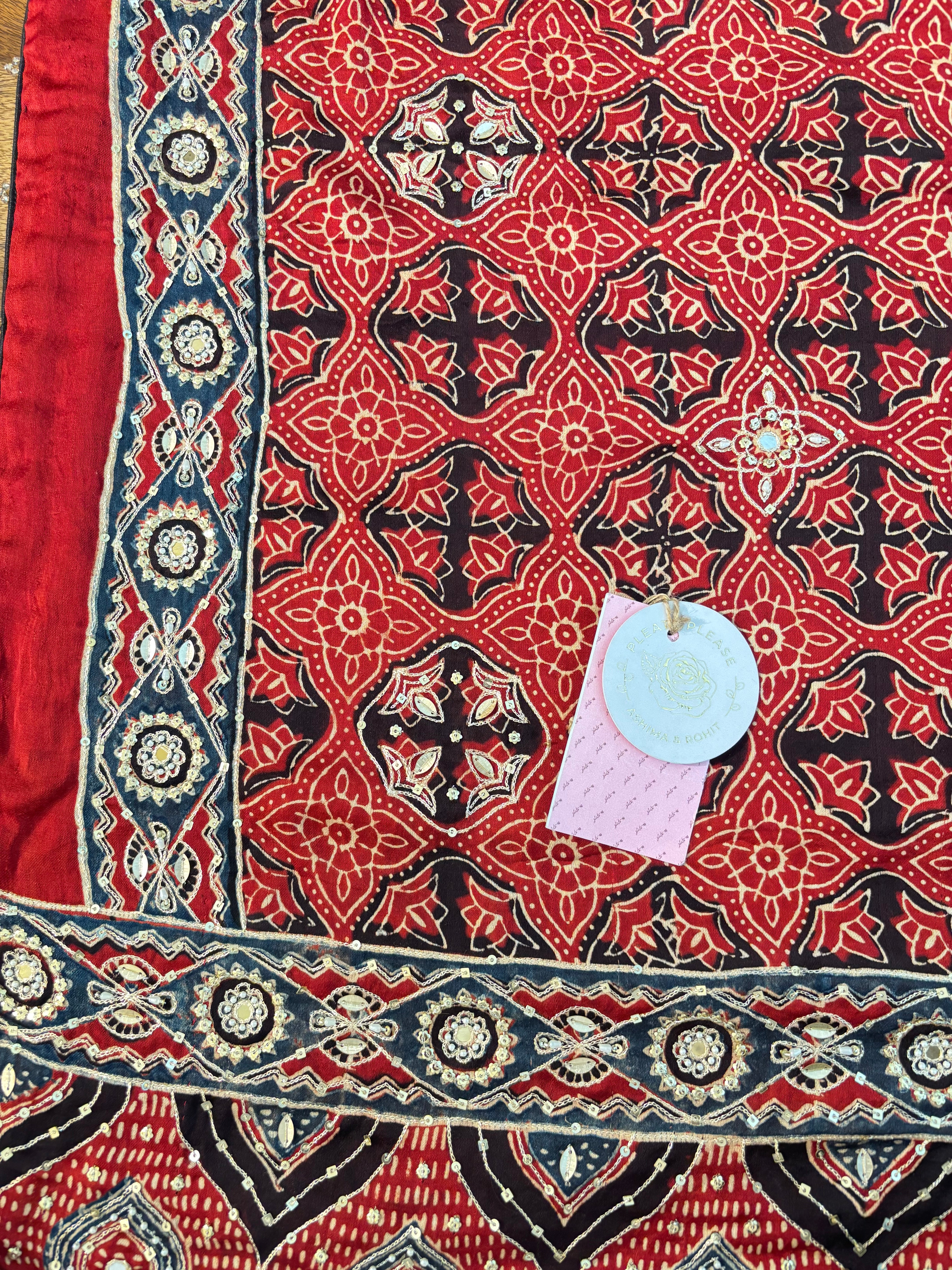 Red Pearl Ajrakh Dupatta