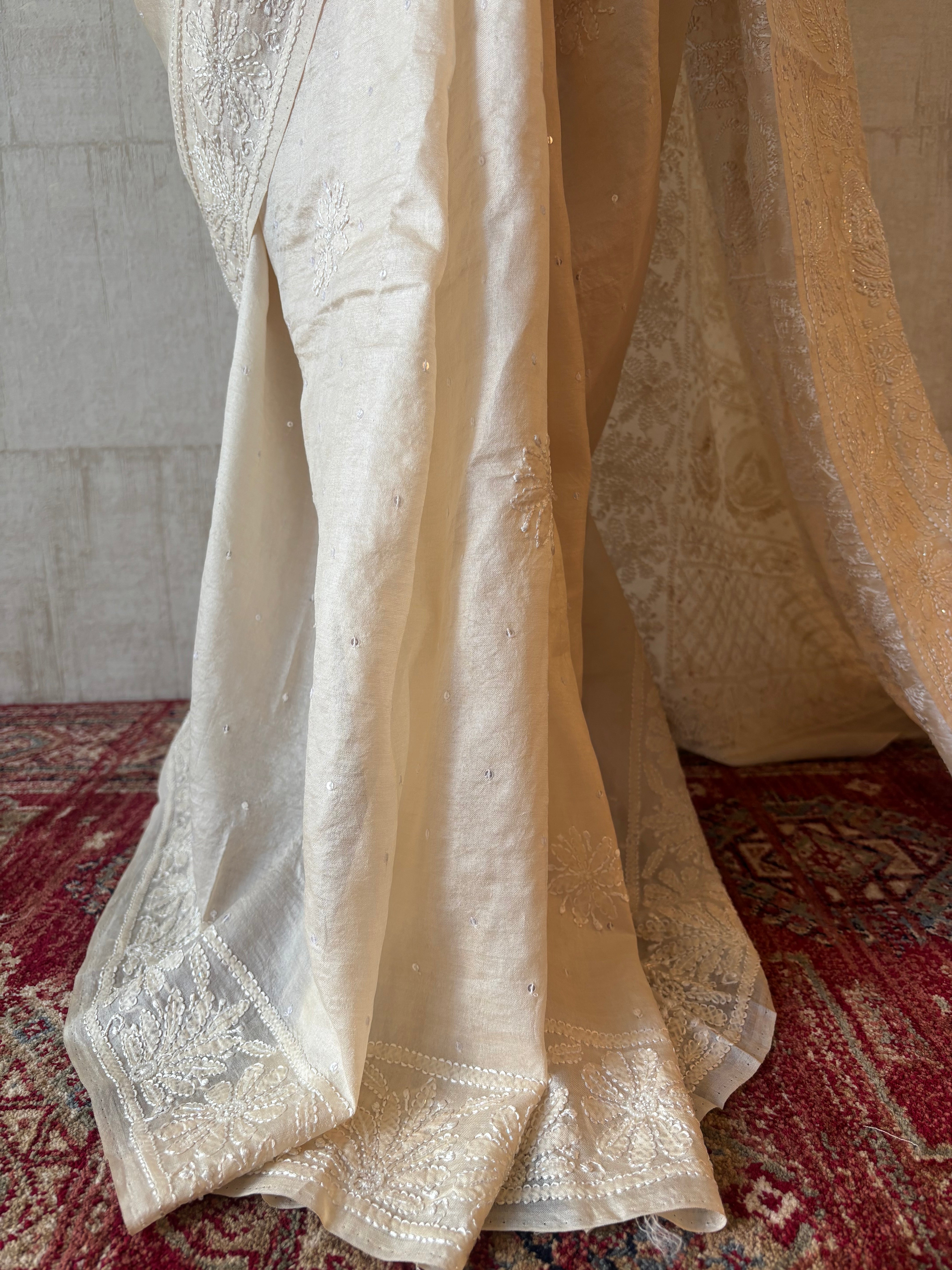 Dyeable Pure and Premium Tussar Silk Chikankari Saree and Blouse