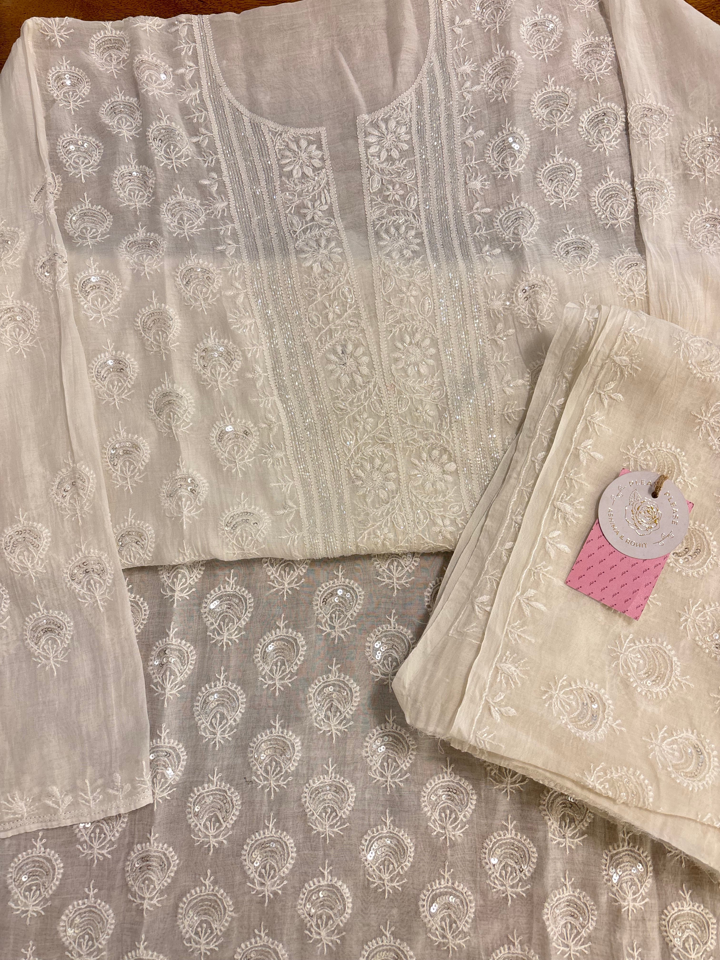 Dyeable Chanderi Chikankari Kurta & Dupatta