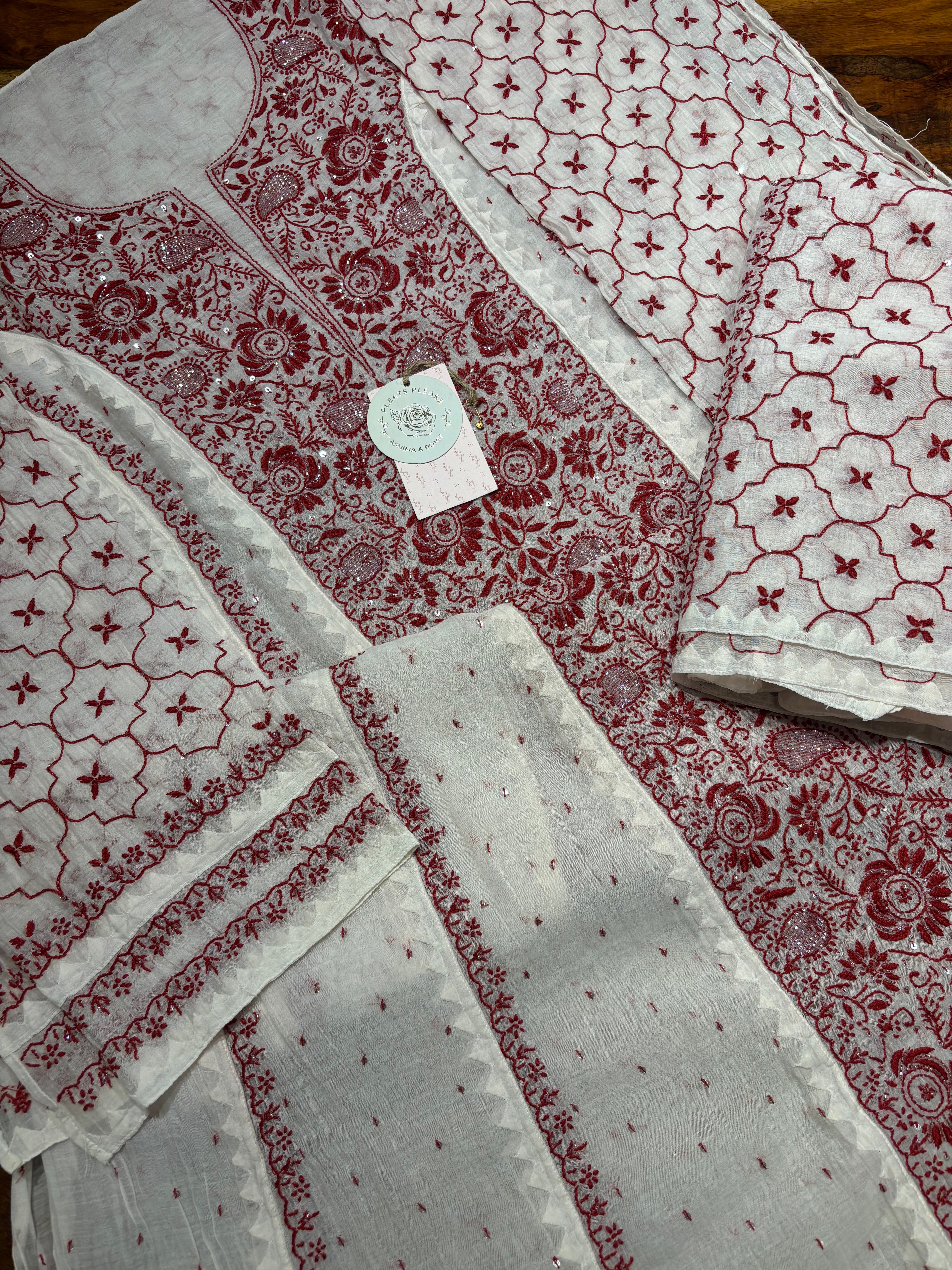 Dyeable Chanderi Mul Chikankari Anarkali and Dupatta Set