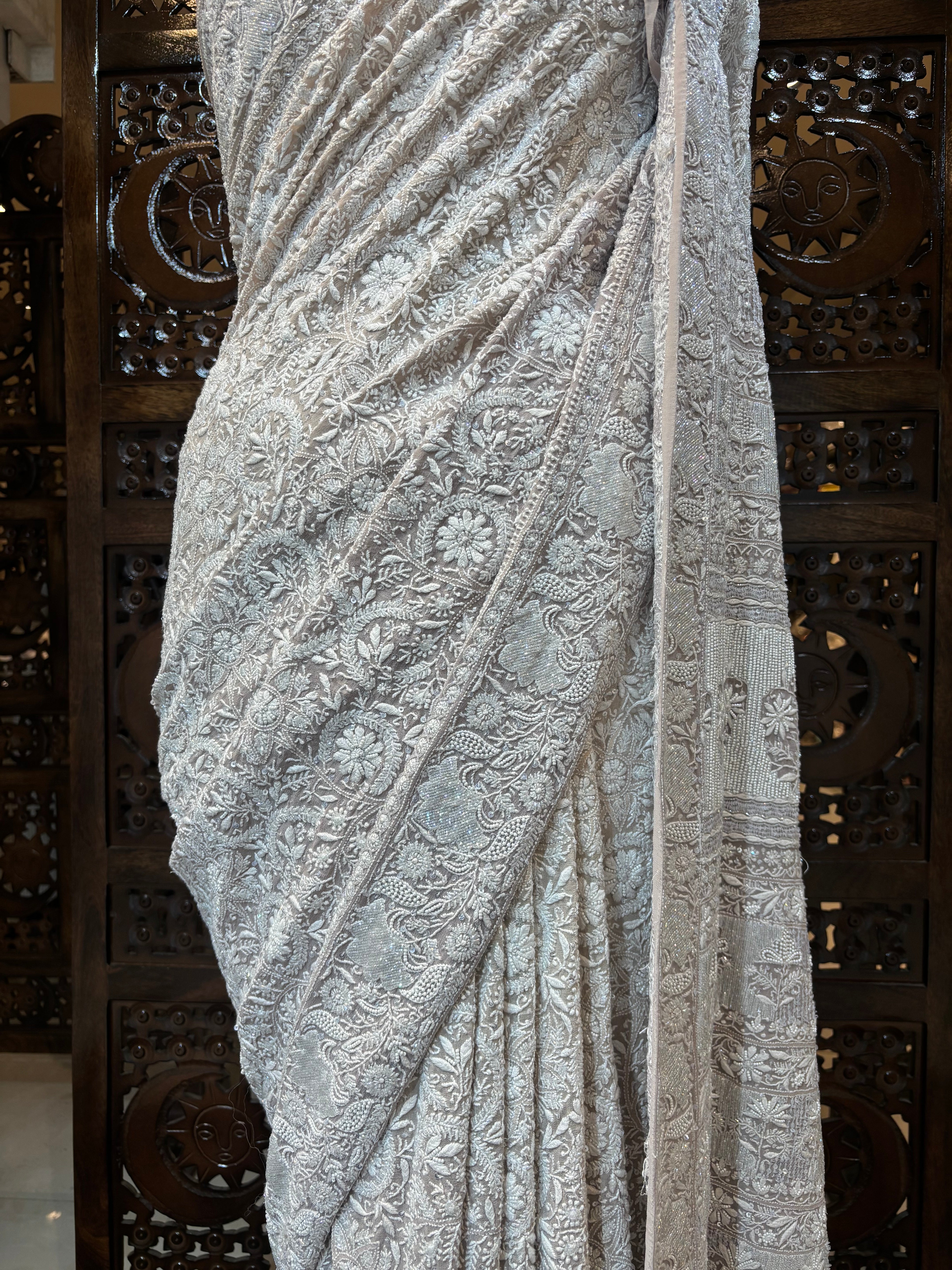 Hazelnut Brown Ombre Pure & Premium Georgette Chikankari Saree & Blouse