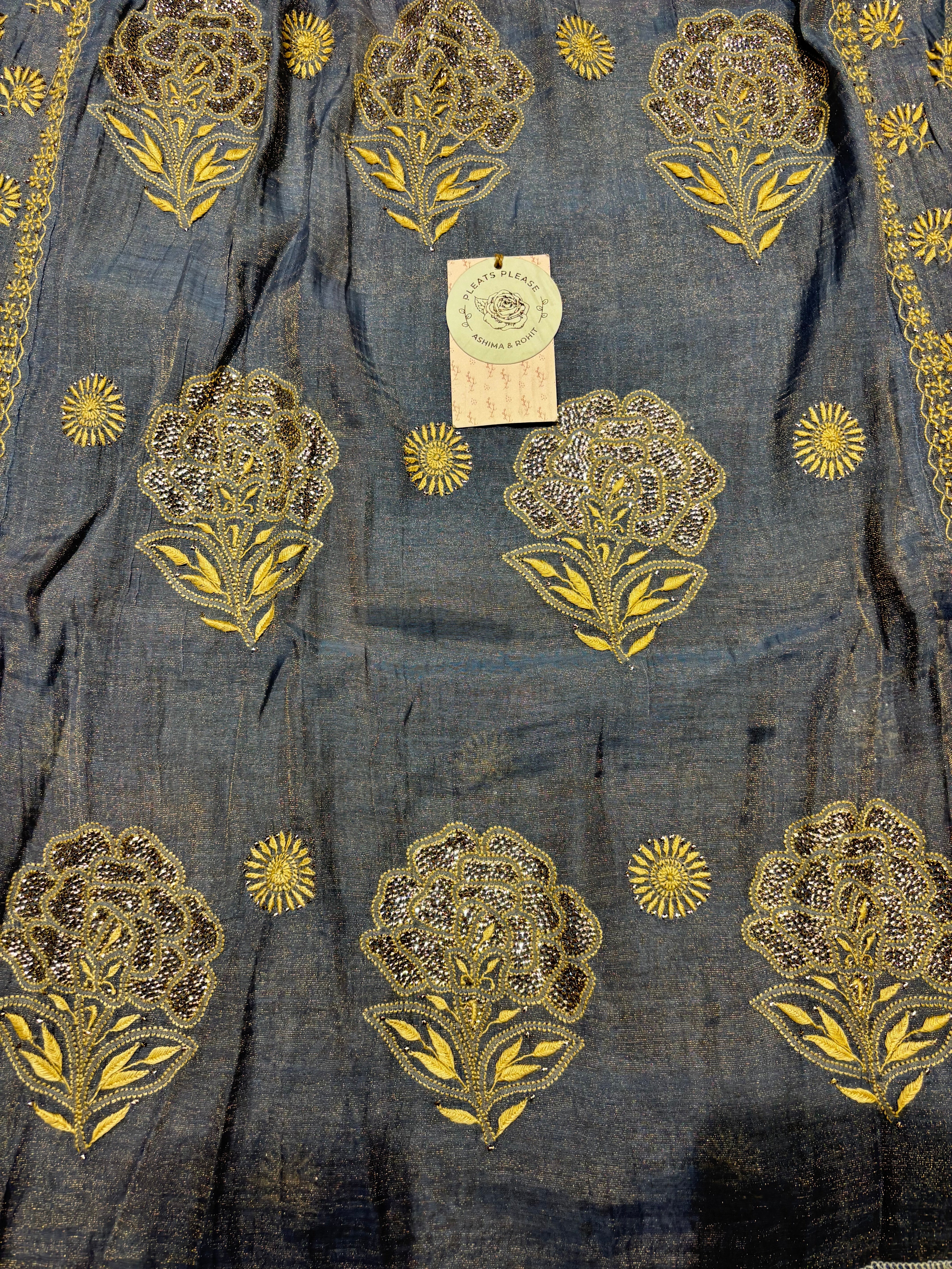 Blue Pure and Premium Tissue Chikankari & Mukaish Angrakha Kurta and Dupatta Set