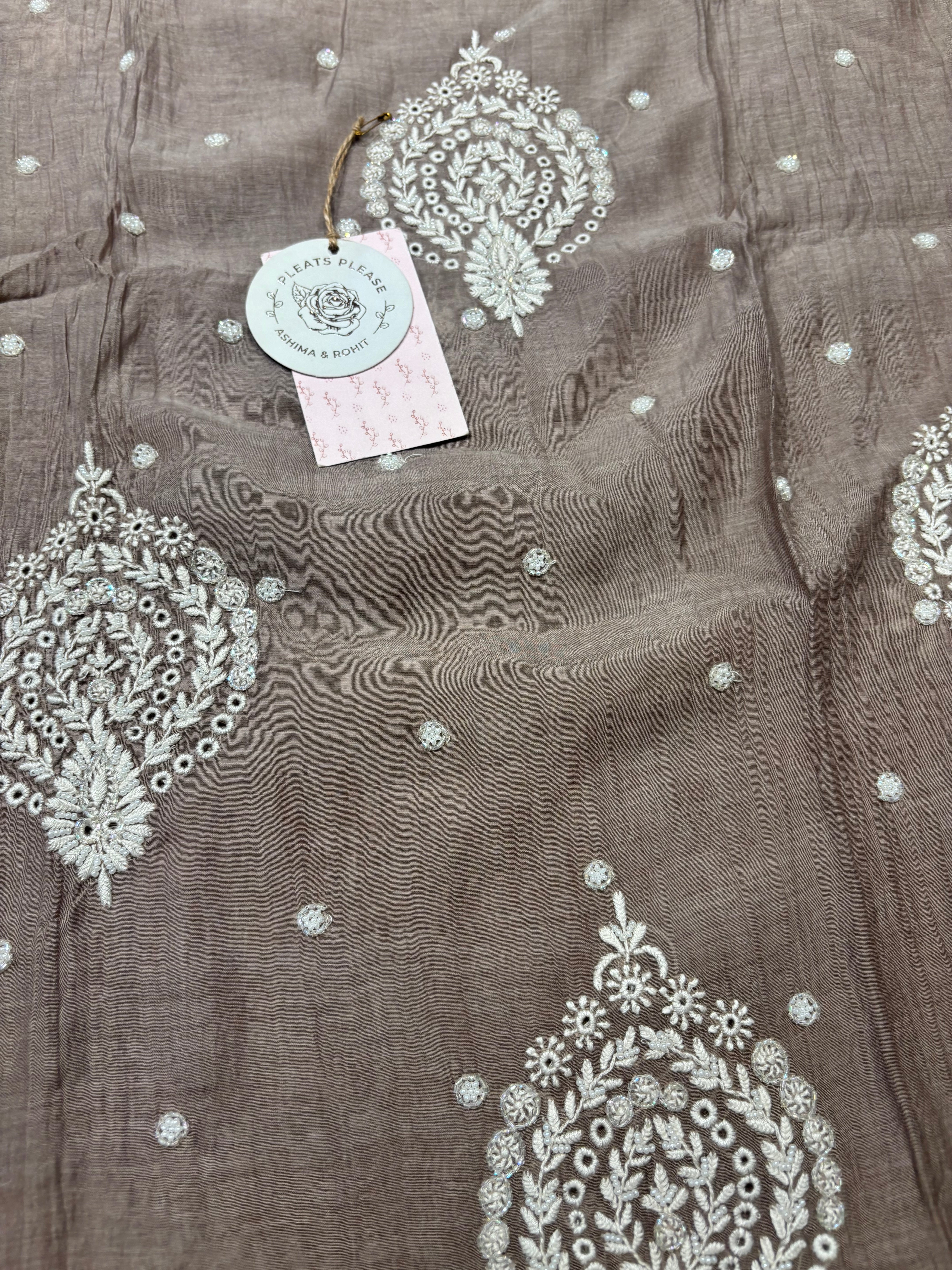 Brown Chanderi Mul Chikankari Kurta and Dupatta