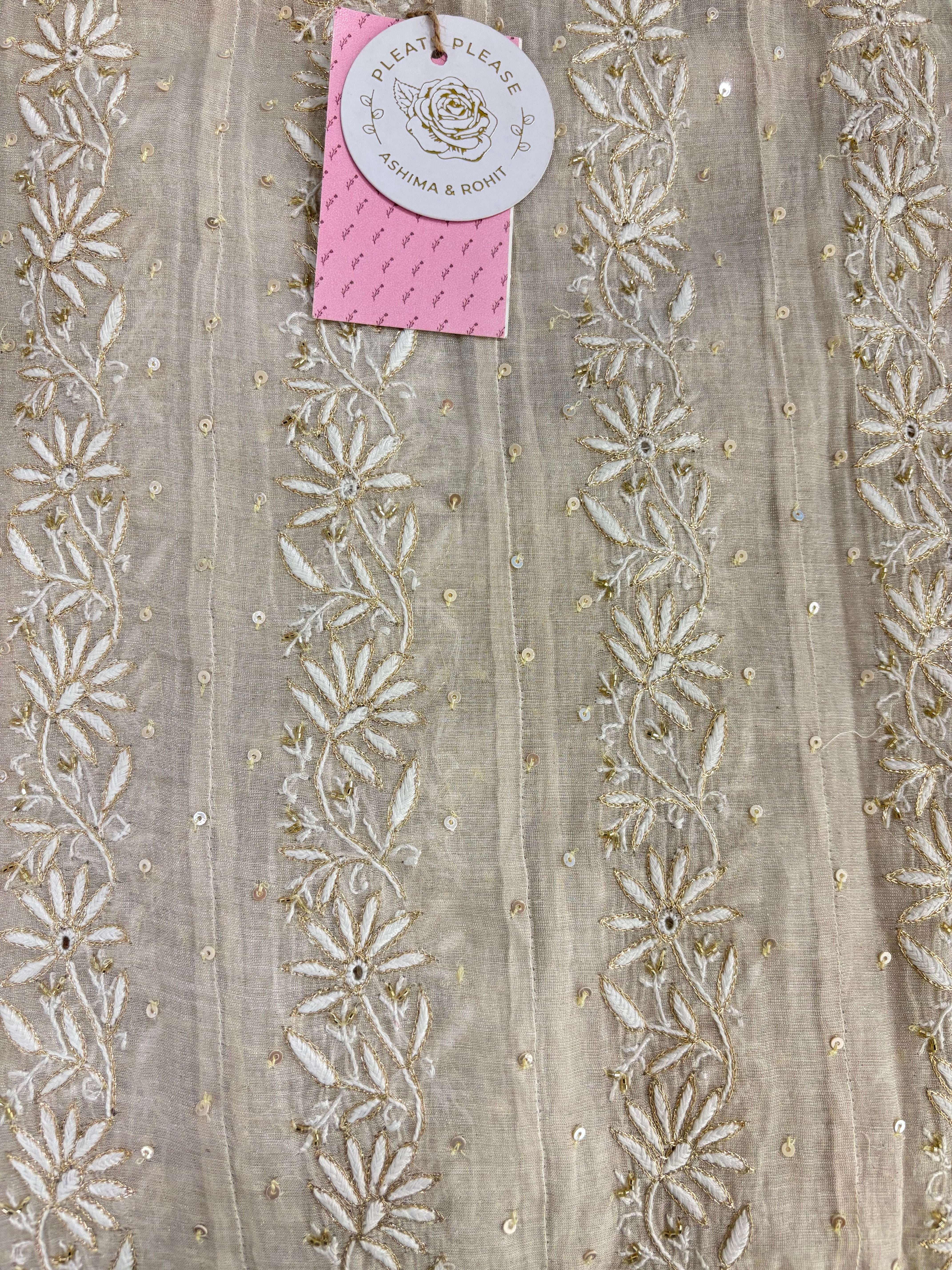 Dyeable Pure & Premium Silver Tissue Chikankari Anarkali & Dupatta
