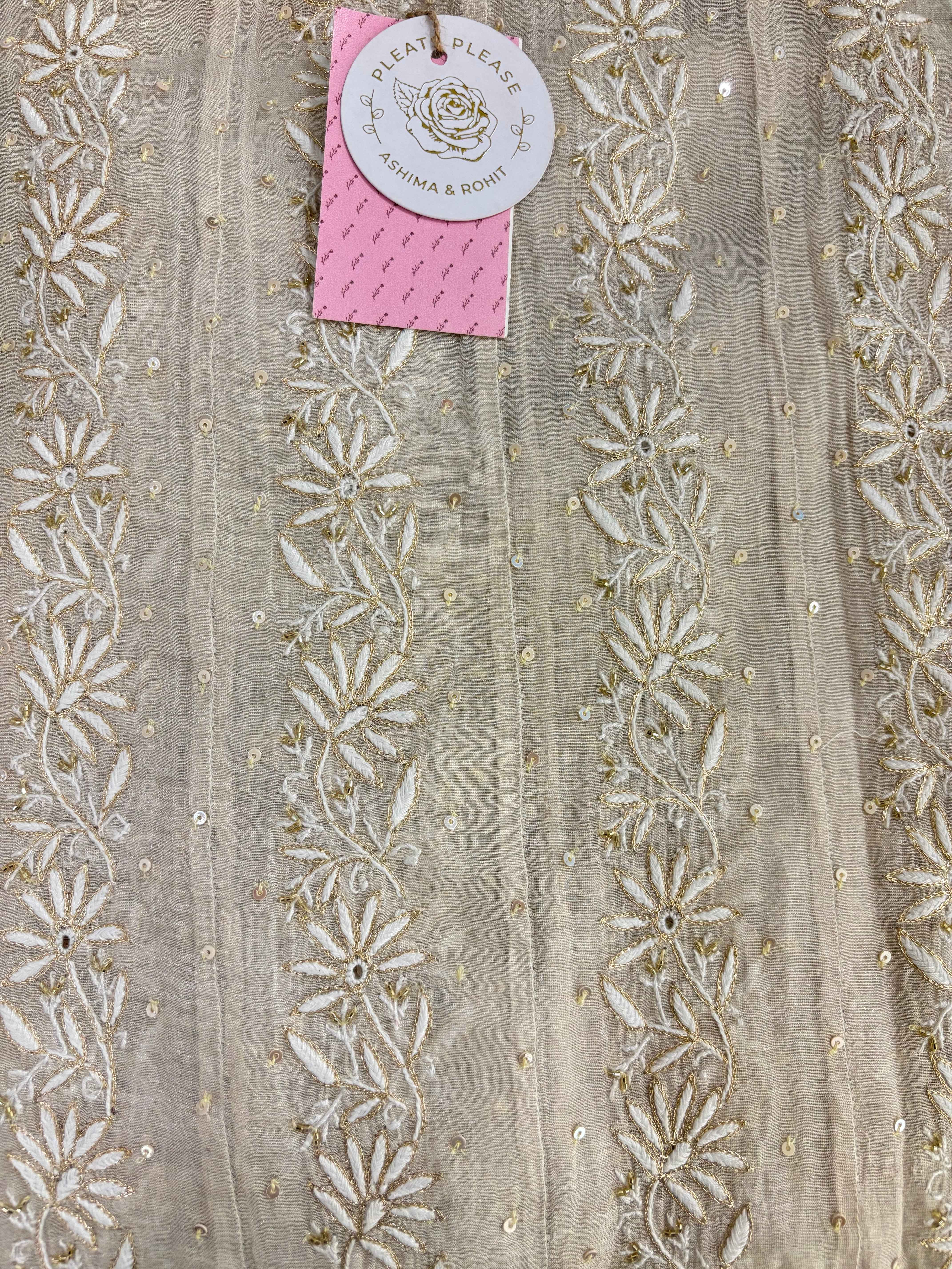 Dyeable Pure & Premium Silver Tissue Chikankari Anarkali & Dupatta