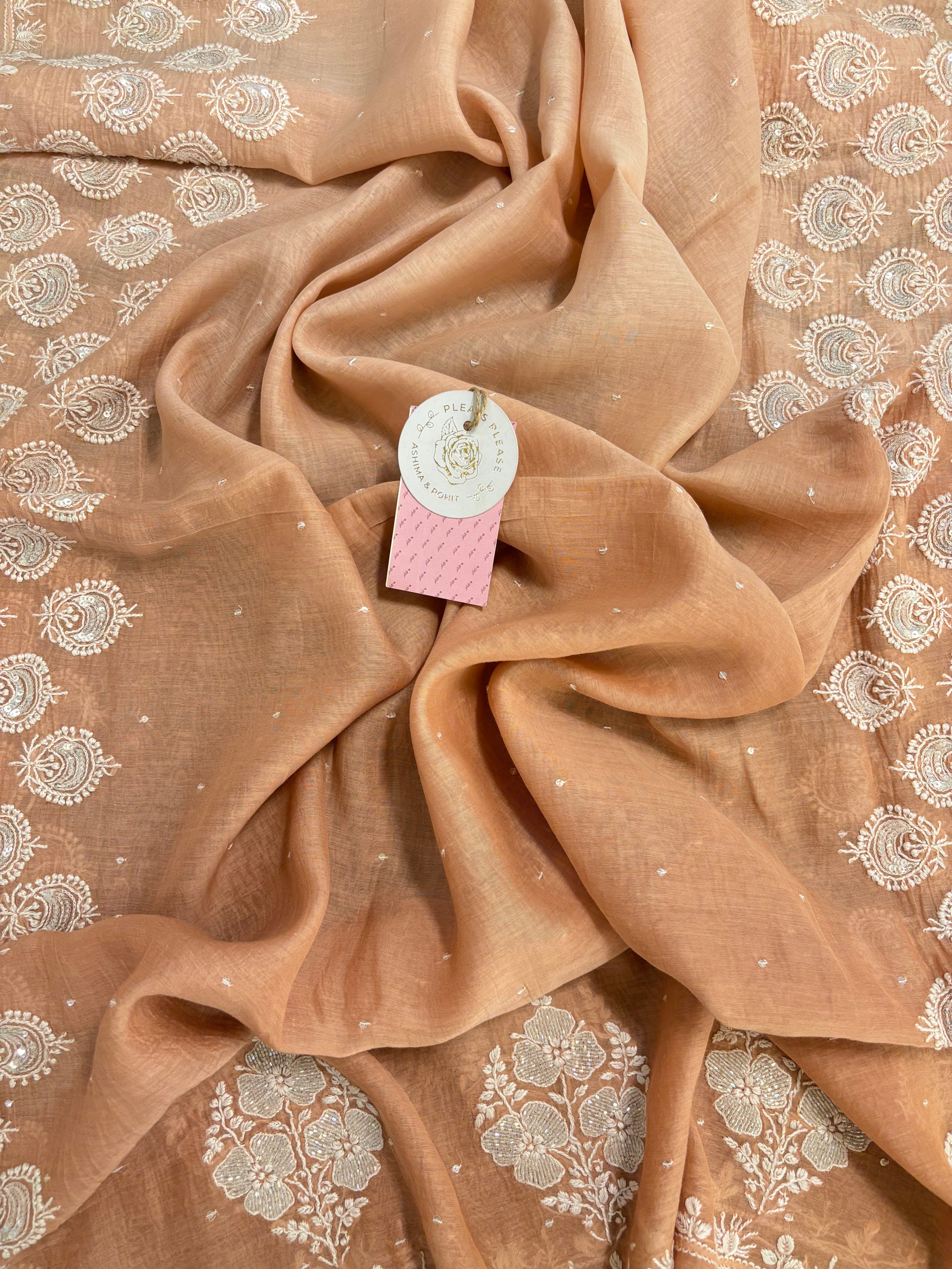 Peach Ombré Chanderi Chikankari Kurta & Dupatta