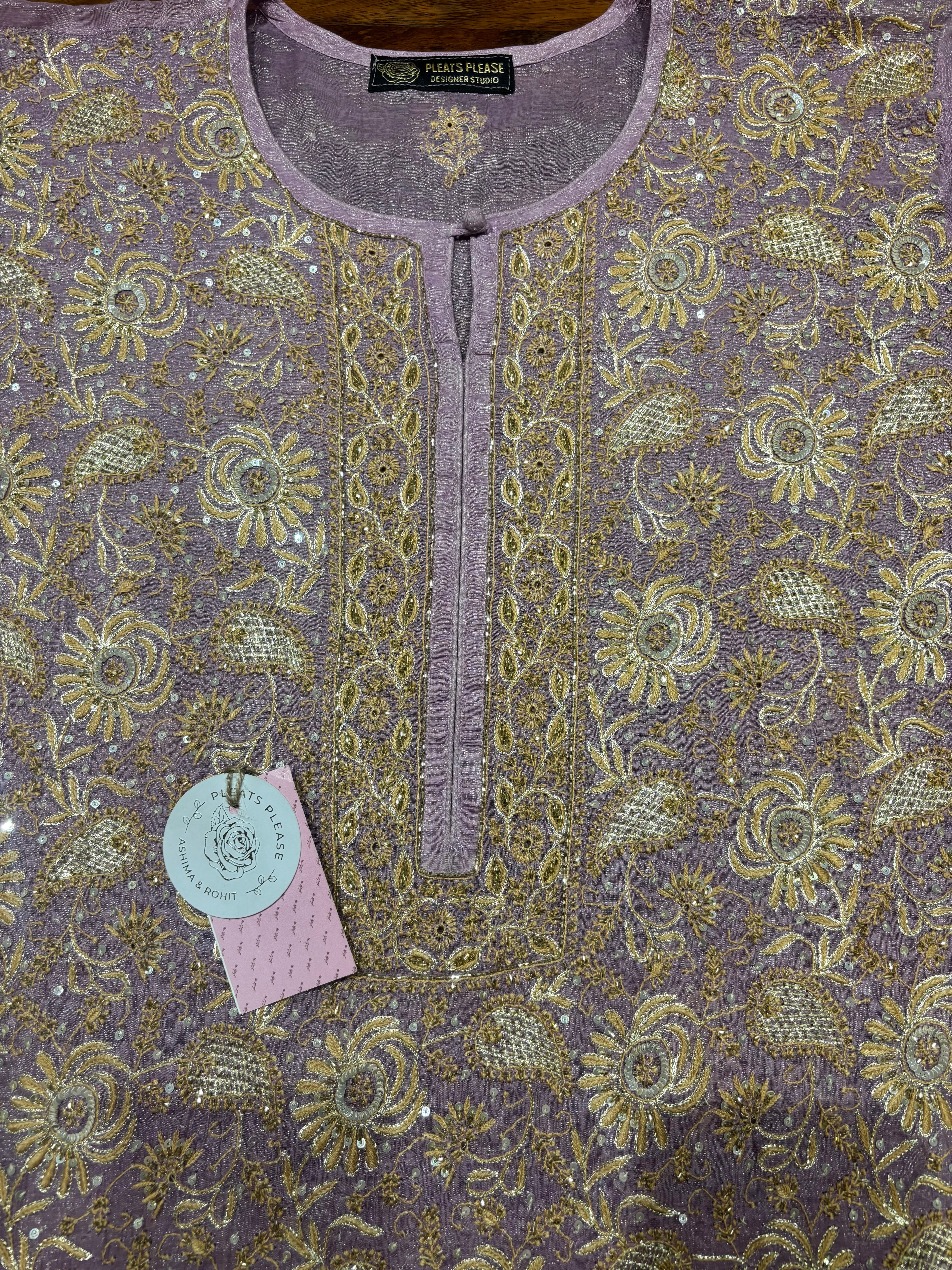 Lavender Pure & Premium Tissue Chikankari Kurta & Dupatta Set