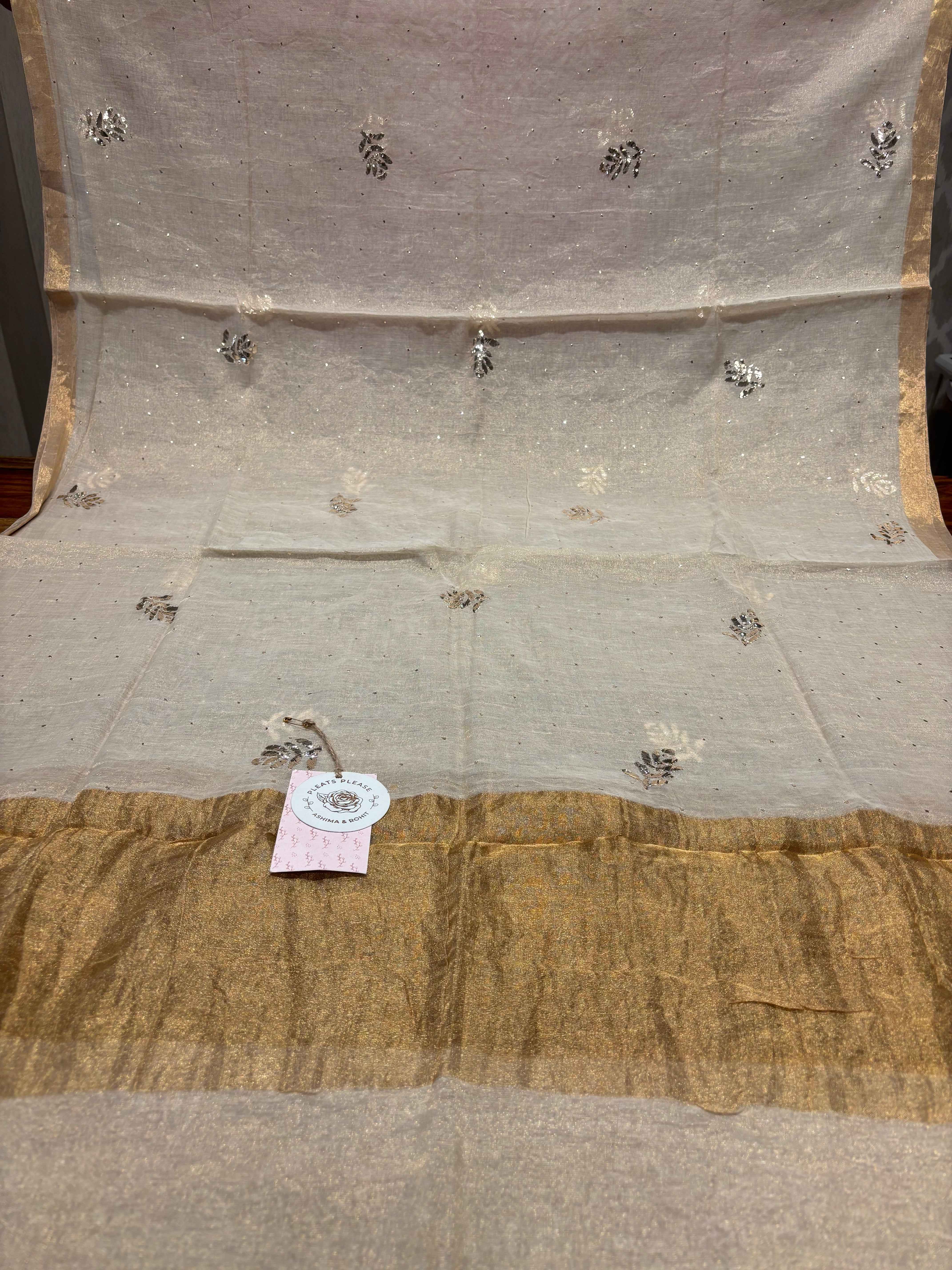 Gold Pure And Premium Tissue Mukaish Dupatta - Pleats PleaseChikankari