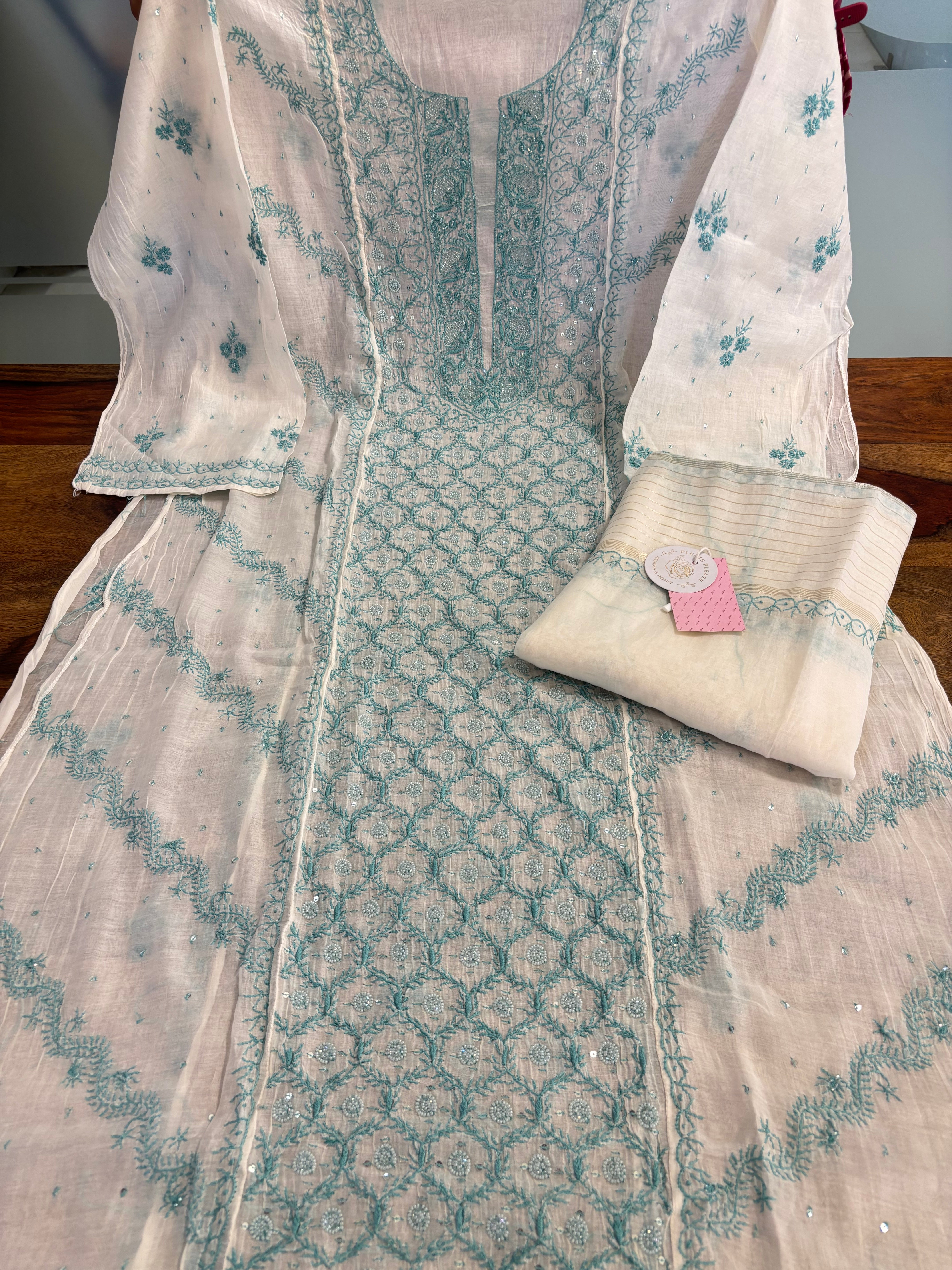 Dyeable Chanderi Mul Chikankari Kurta & Dupatta