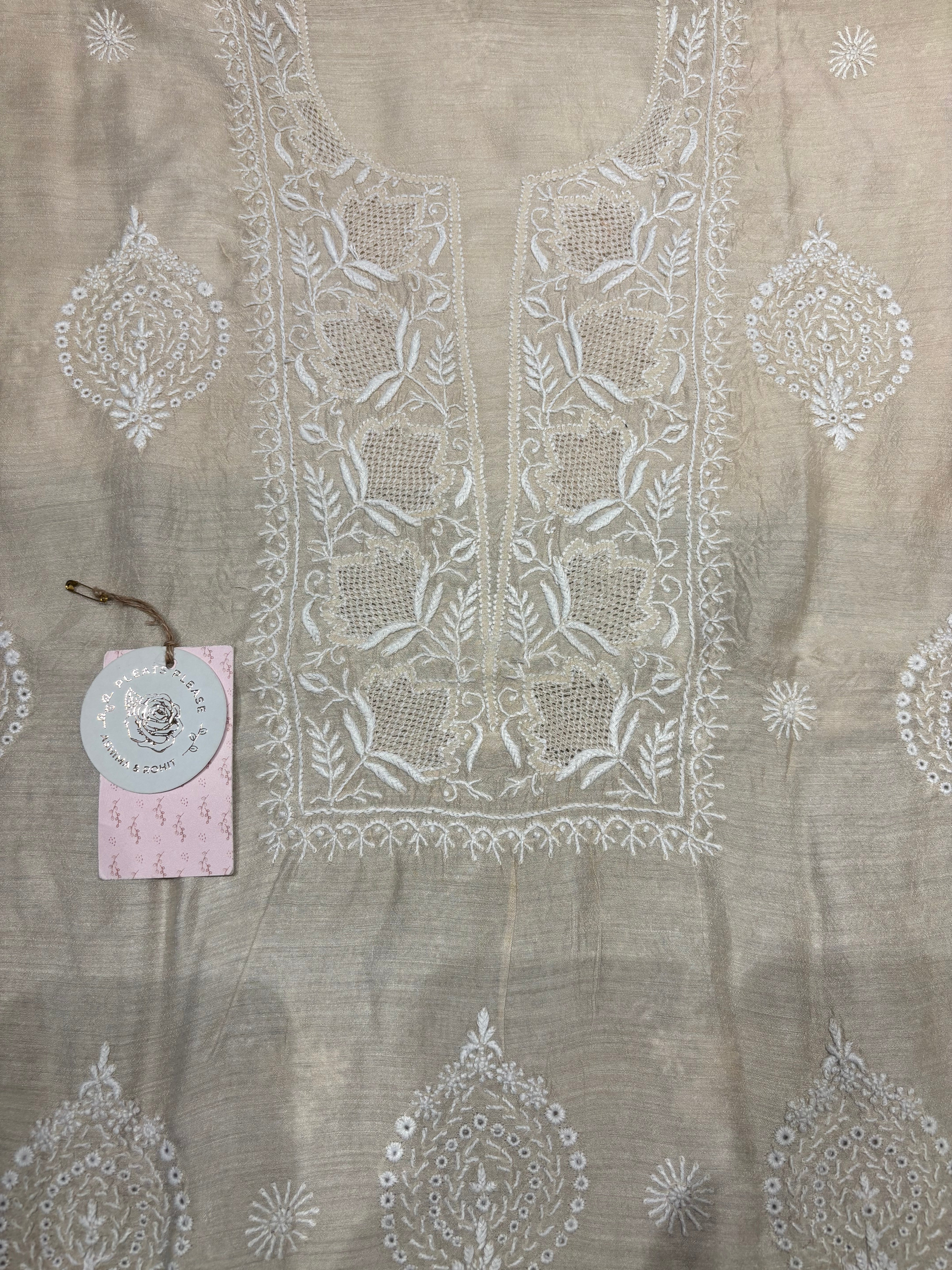 Natural Silk Chikankari Kurta and Dupatta Fabric