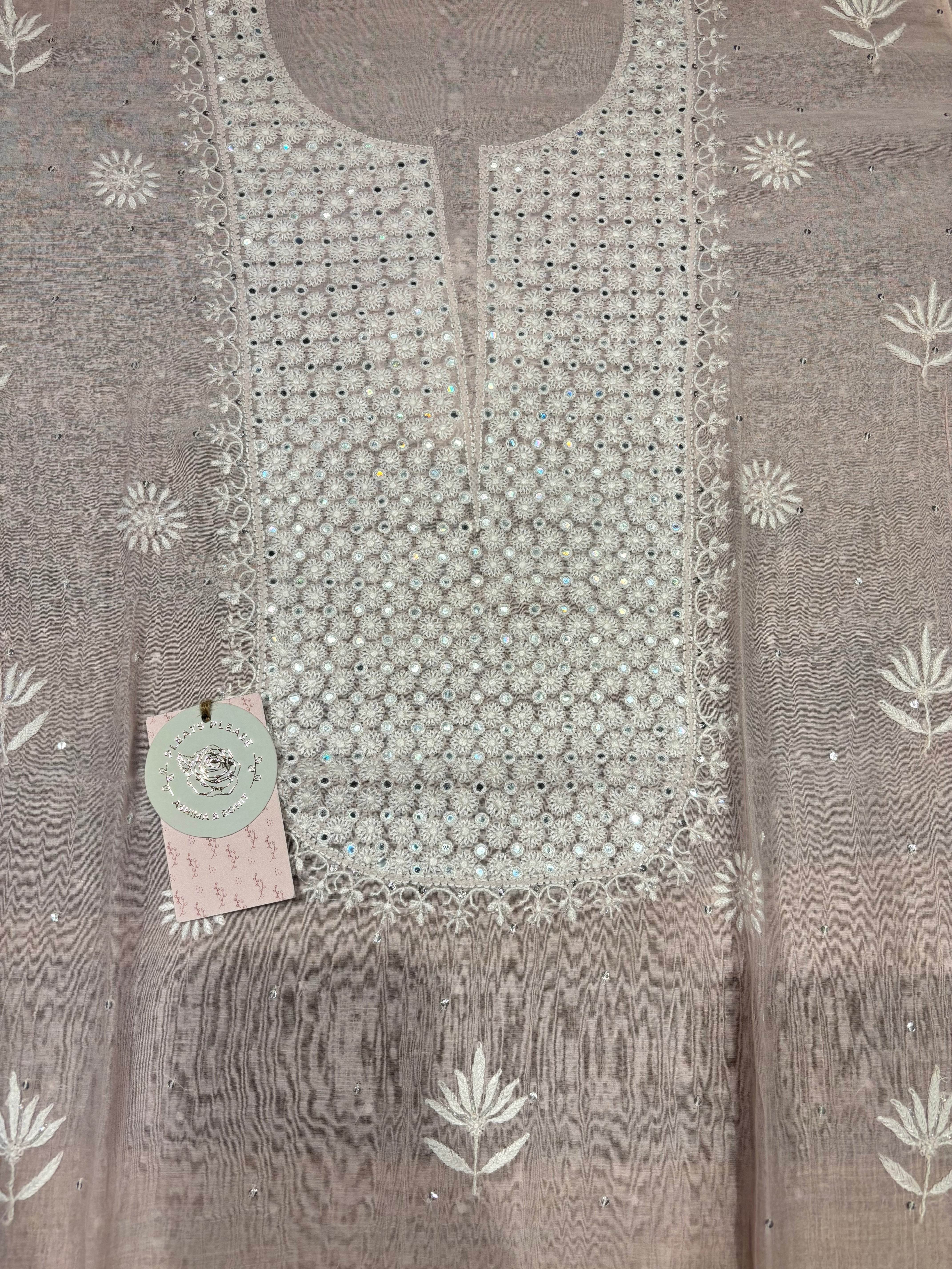 Pink Chanderi Mul Chikankari Kurta and Dupatta Set