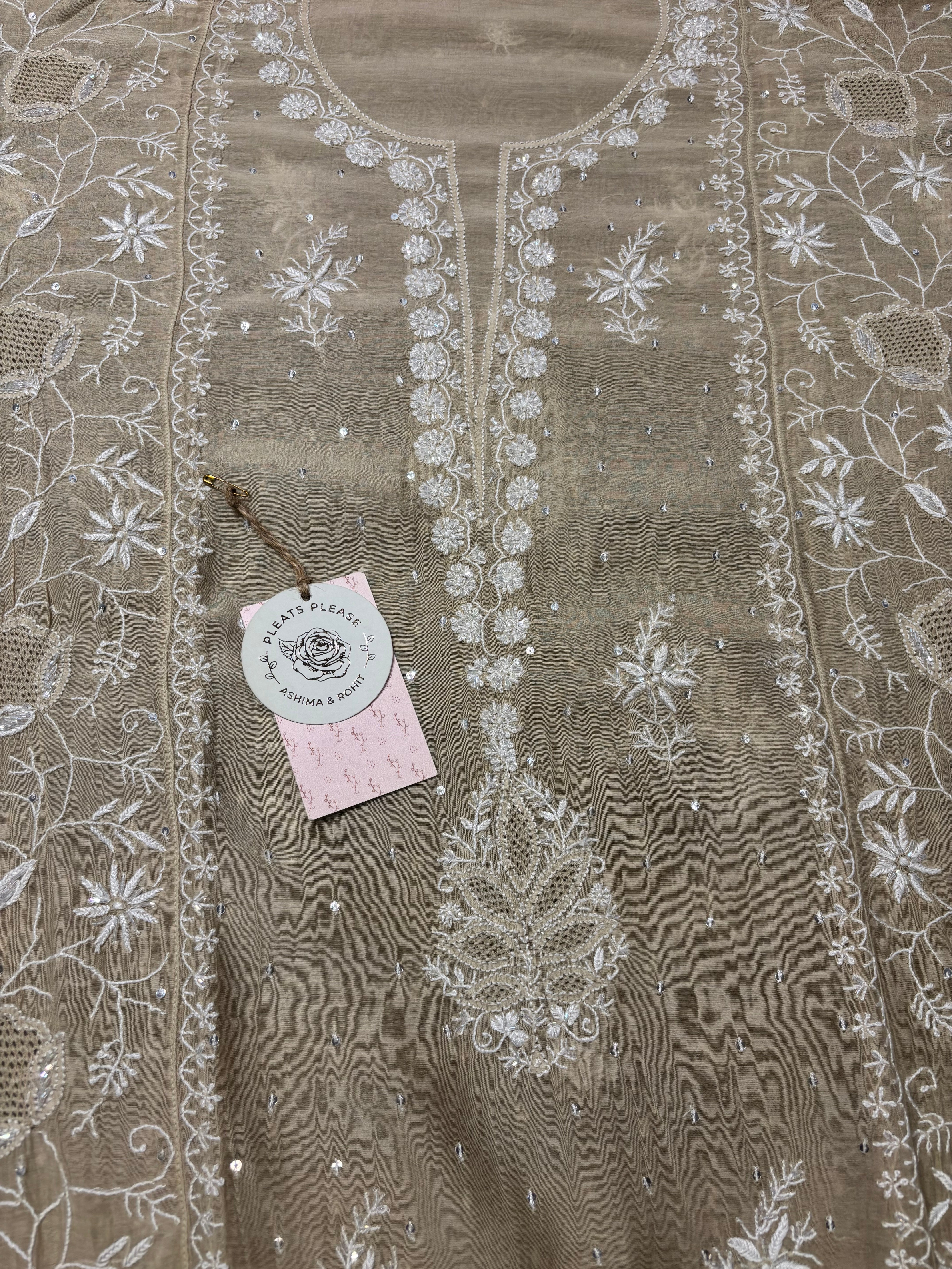Golden Chanderi Mul Chikankari Kurta and Dupatta set