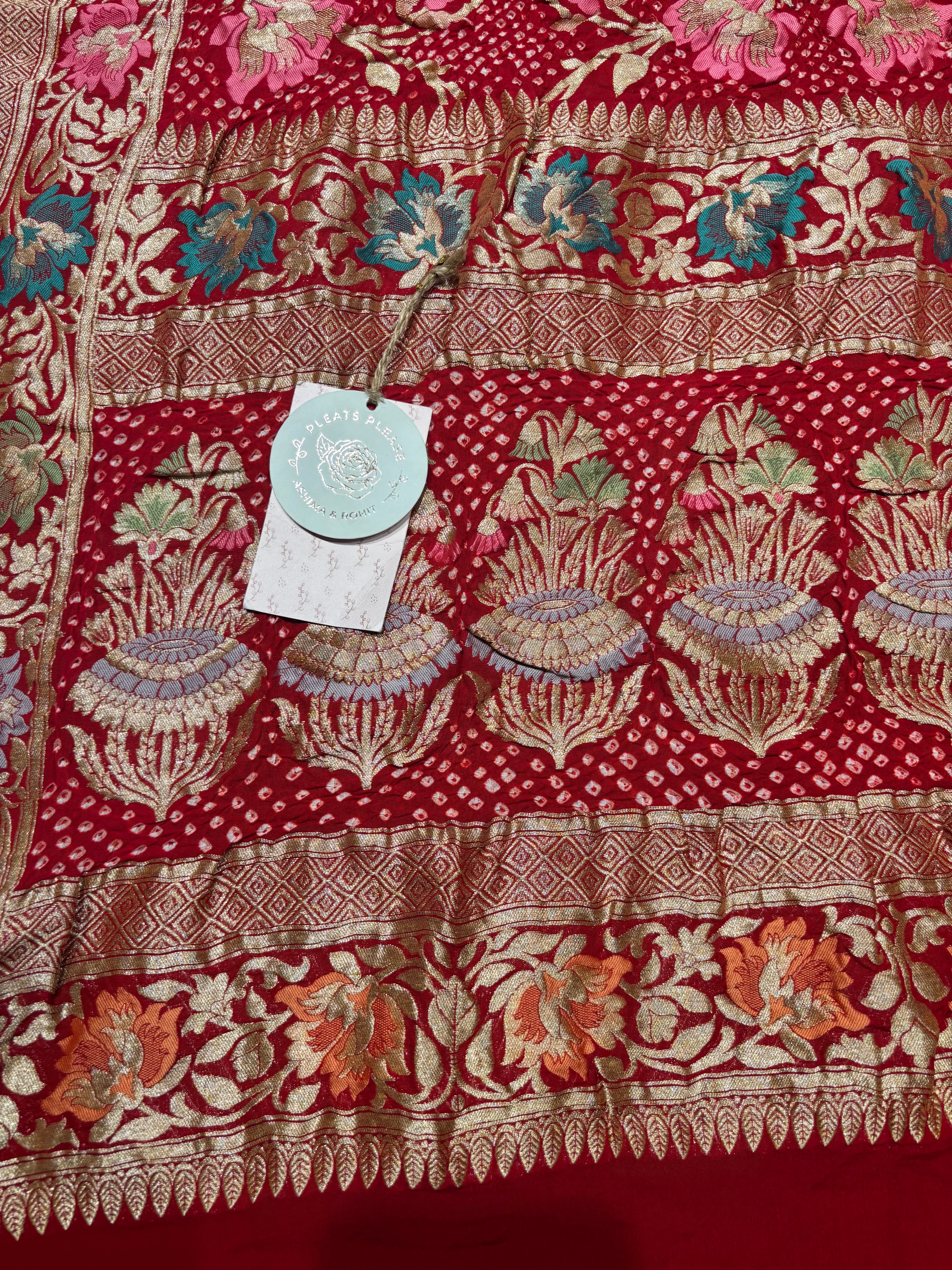 Red Bandhej Khaddi Georgette Dupatta