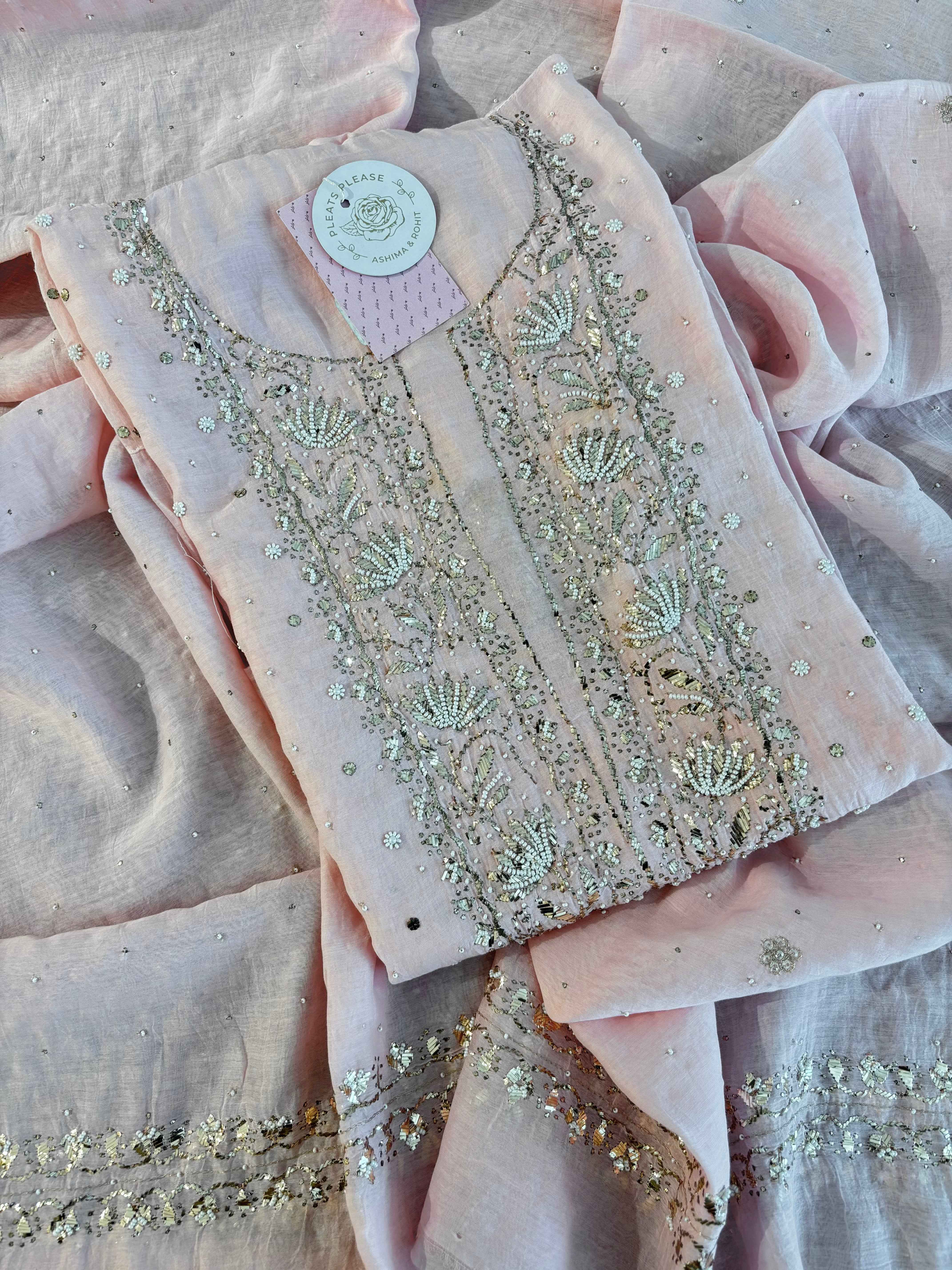 Baby Pink Chanderi Mul Mukaish Kurta & Dupatta