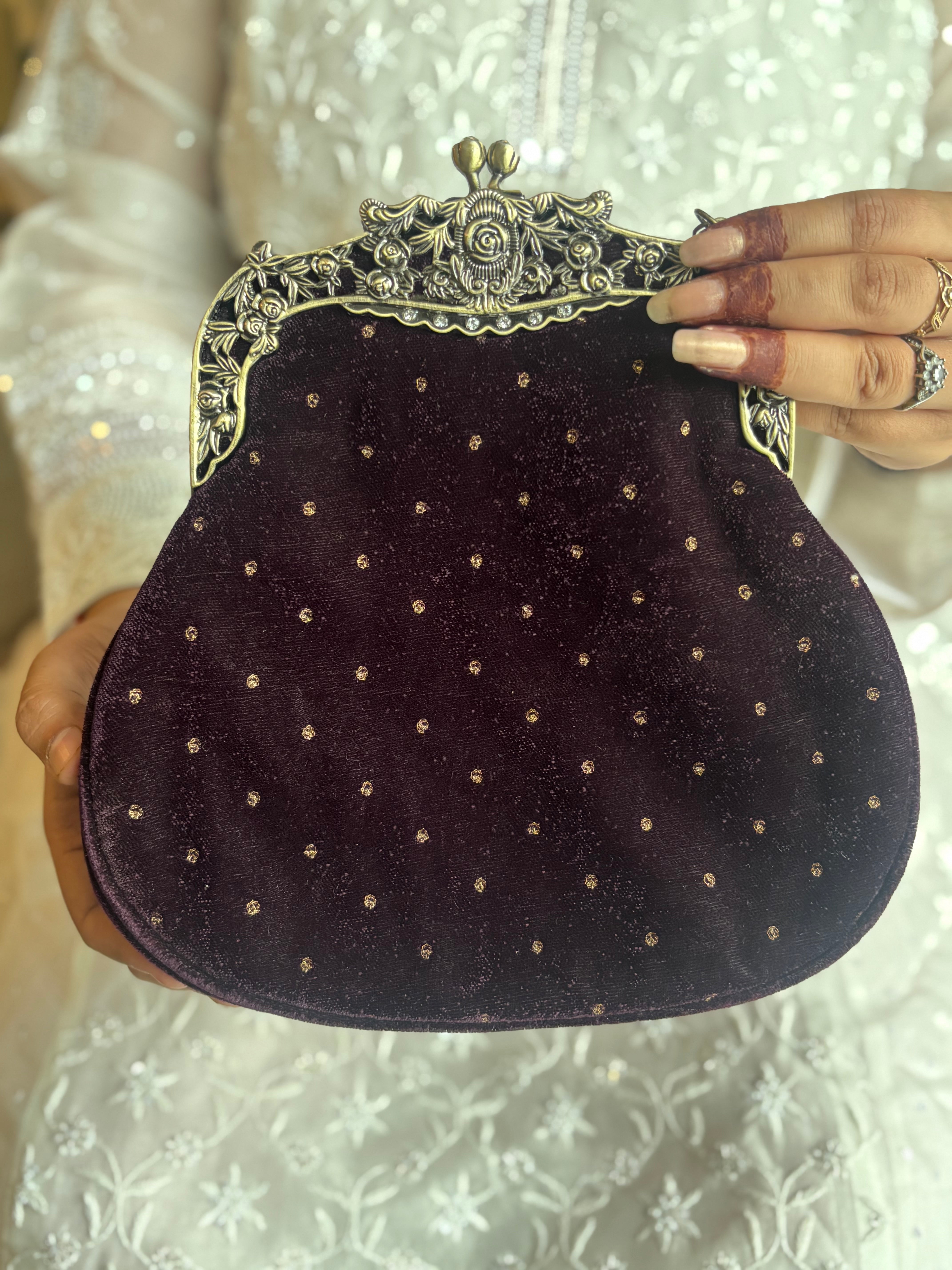 Windsor Wine Velvet Mukaish Clutch