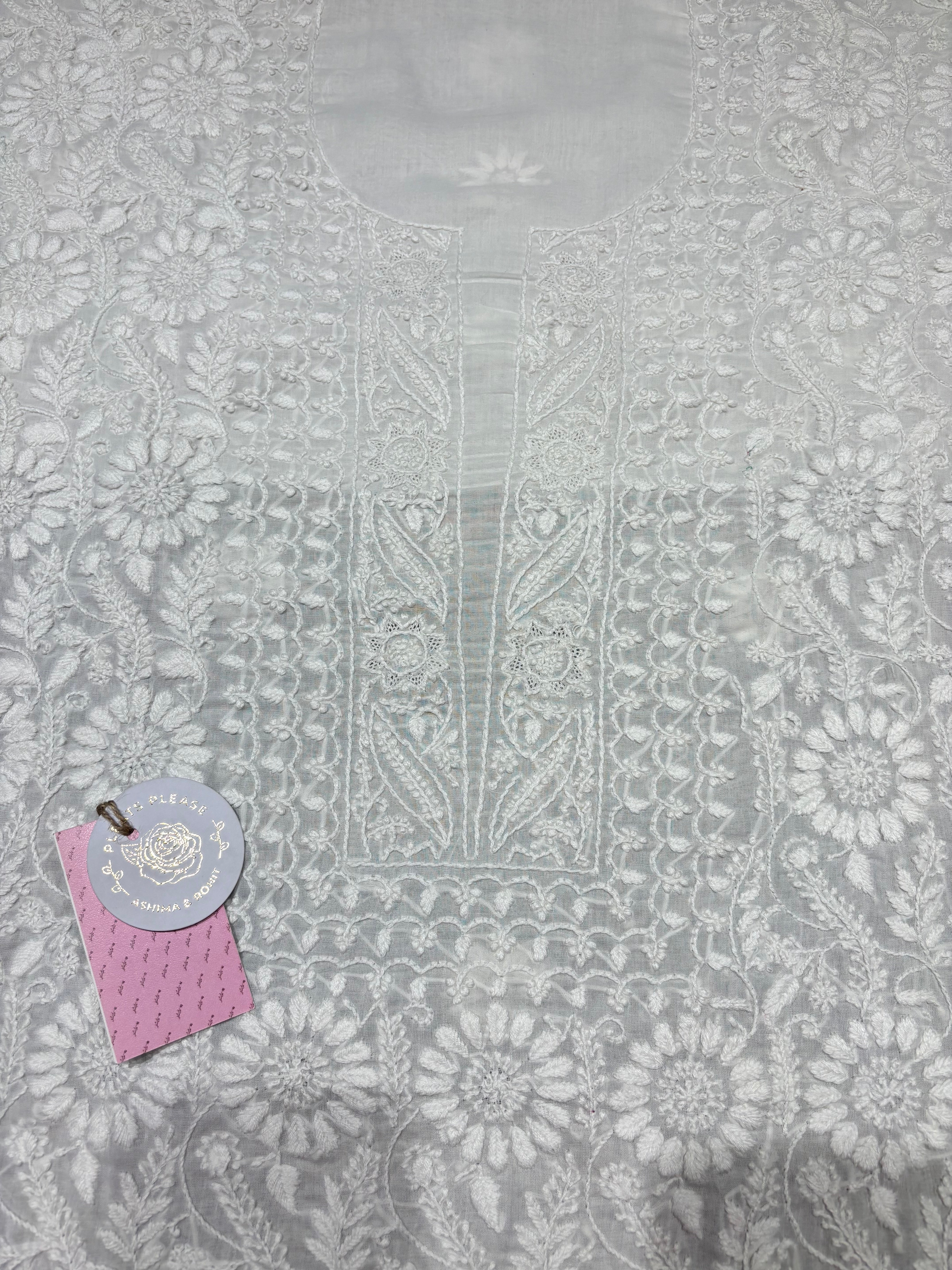 Dyeable Mulmul Chikankari Kurta, Dupatta & Bottom Fabric