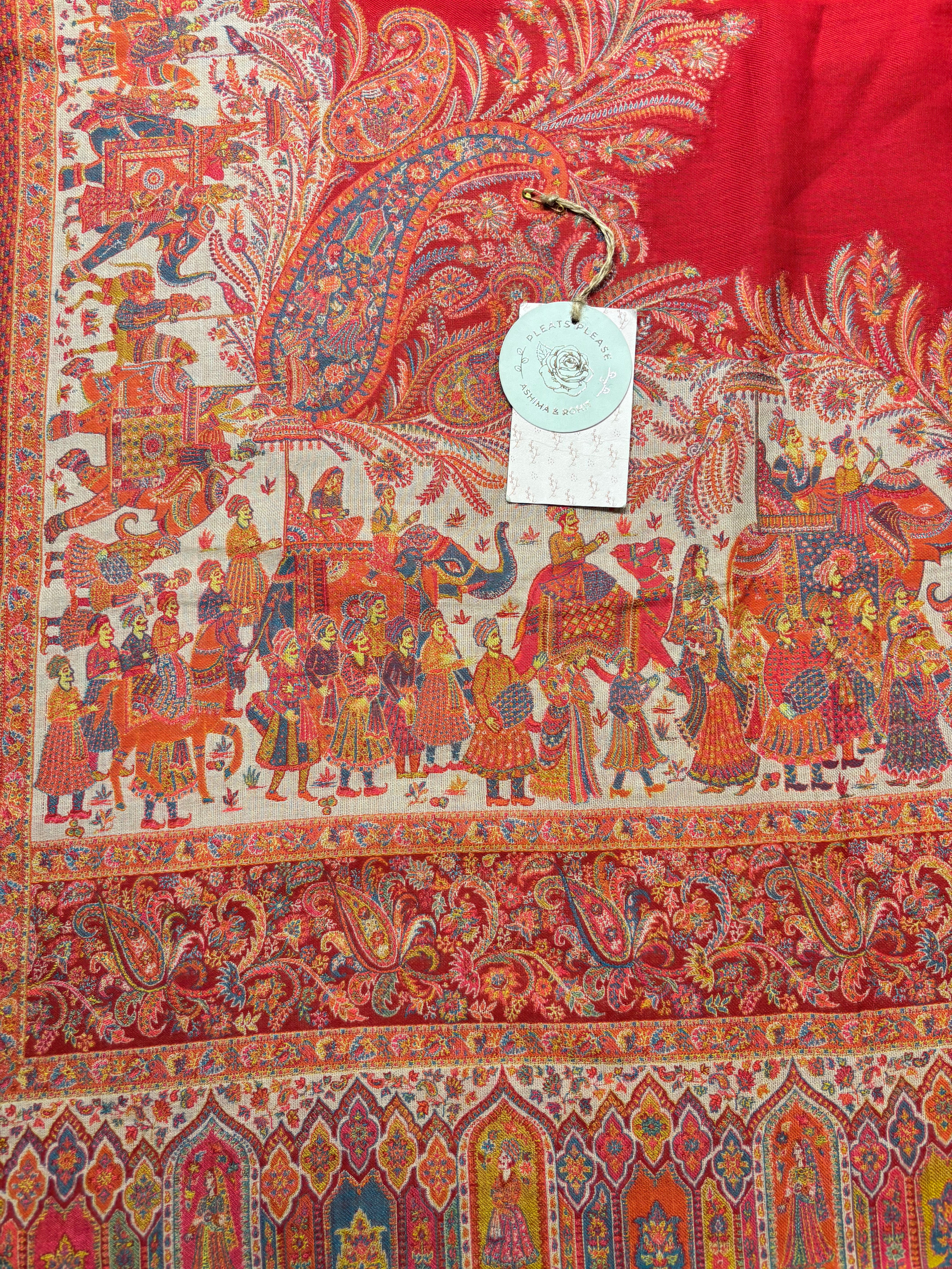 Coral Red Woollen Cashmere Shawl