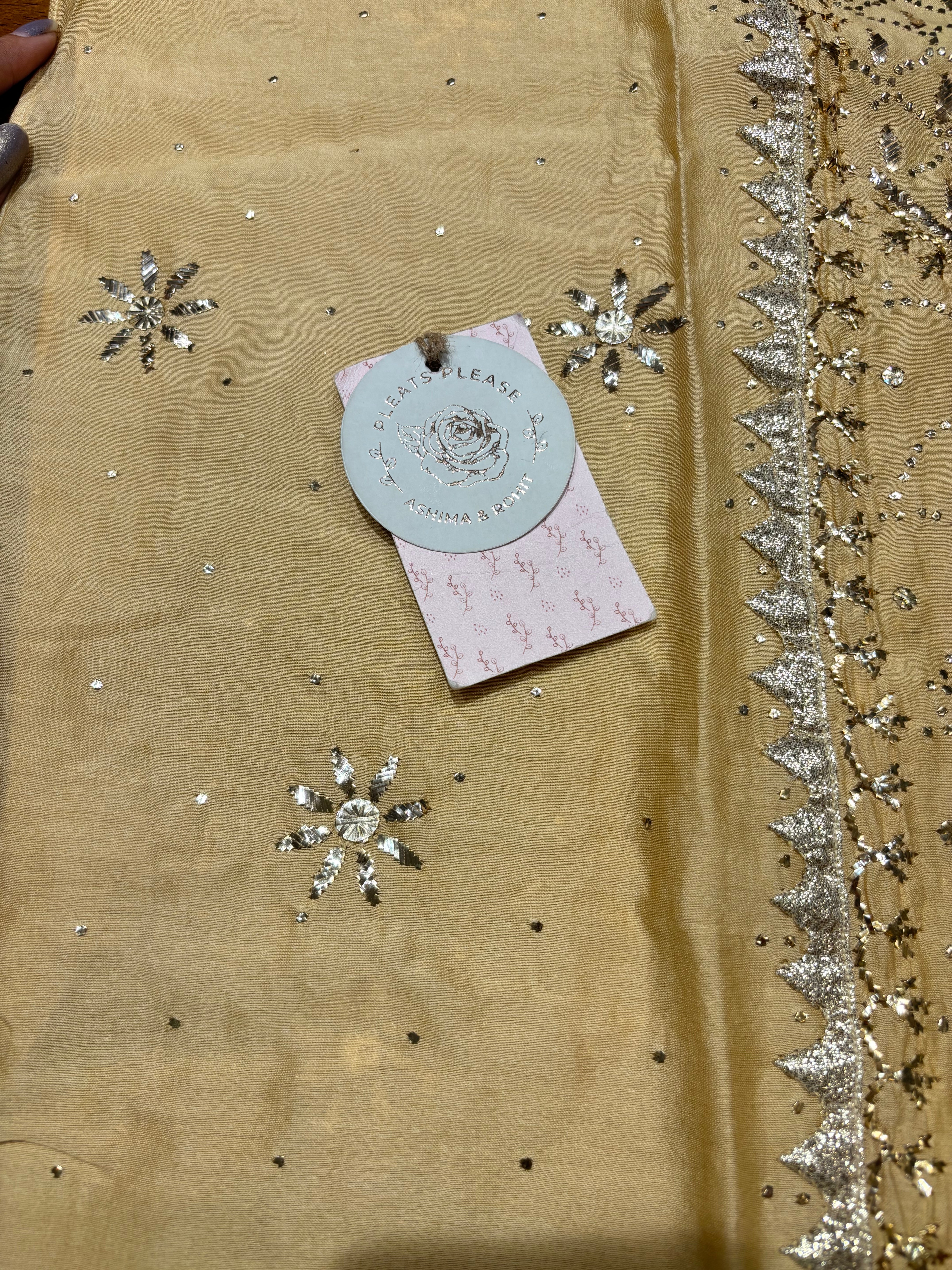 Golden Chanderi Silk Mukaish Kurta & Dupatta Set