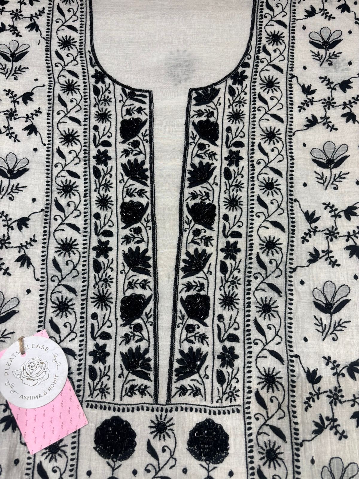 Dyeable Black & white Chanderi Chikankari kurta & Dupatta