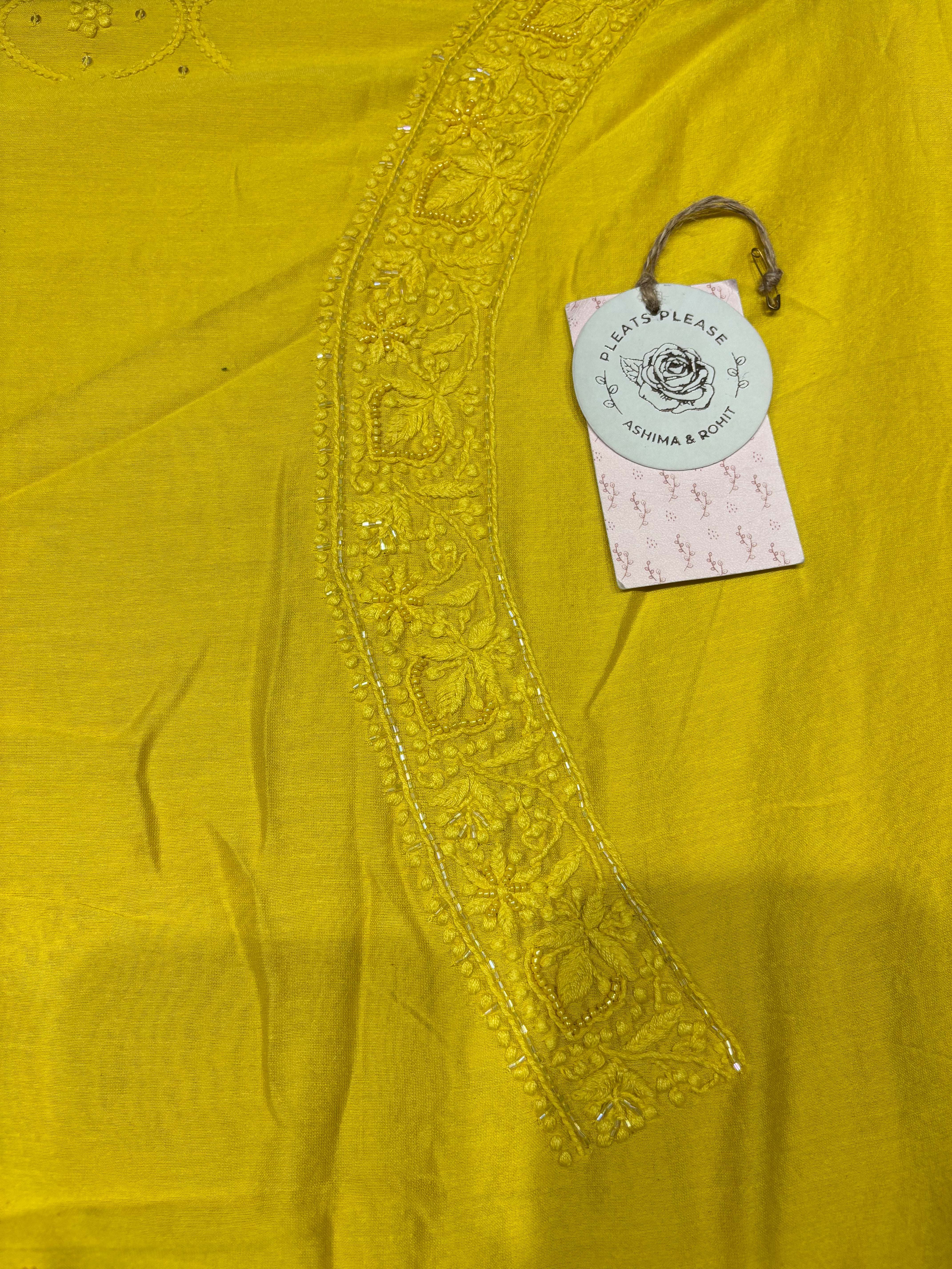 Yellow Chanderi Silk Chikankari Men’s Kurta Fabric