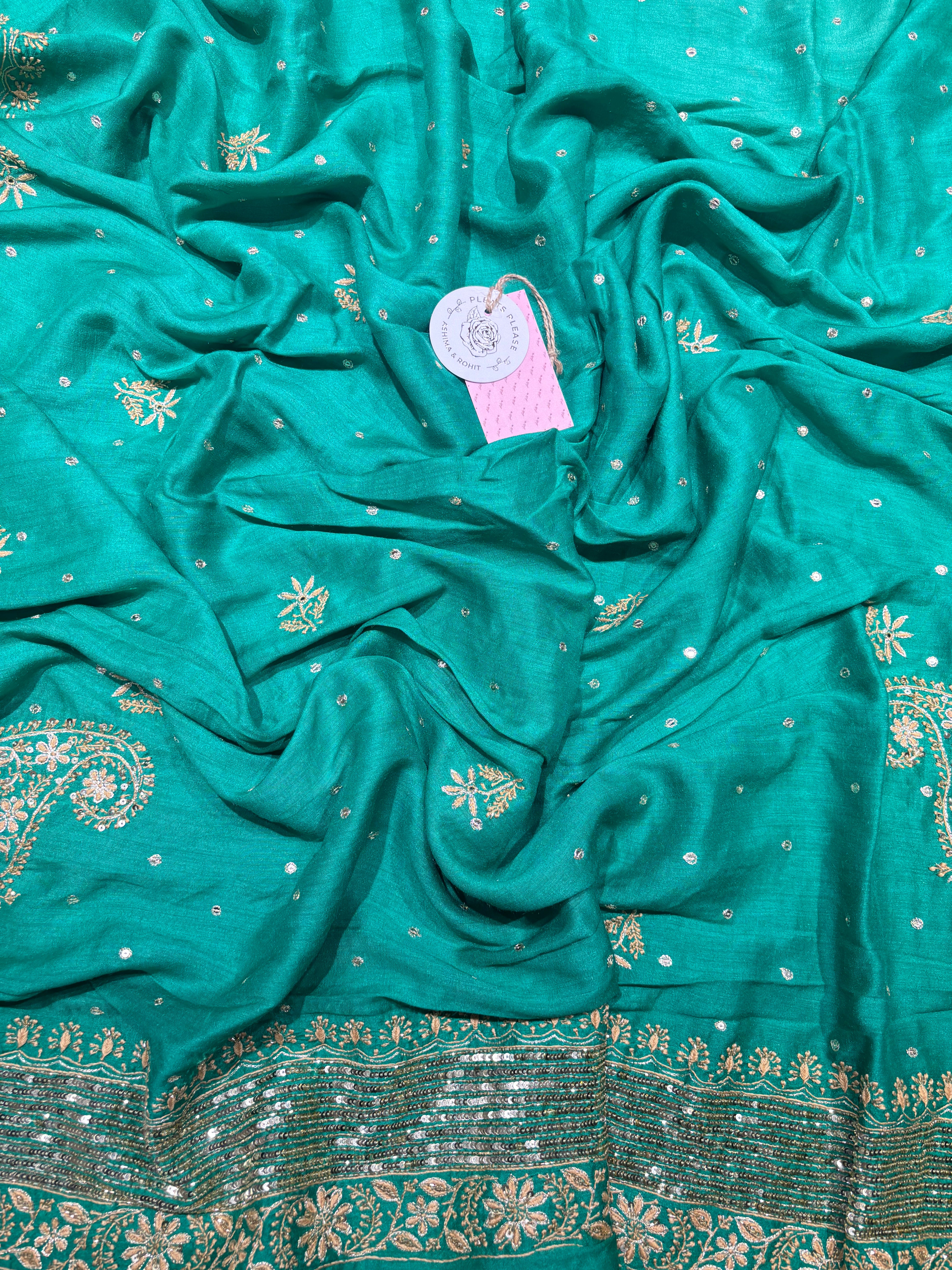 Green Monga Silk Chikankari Kurta and Dupatta